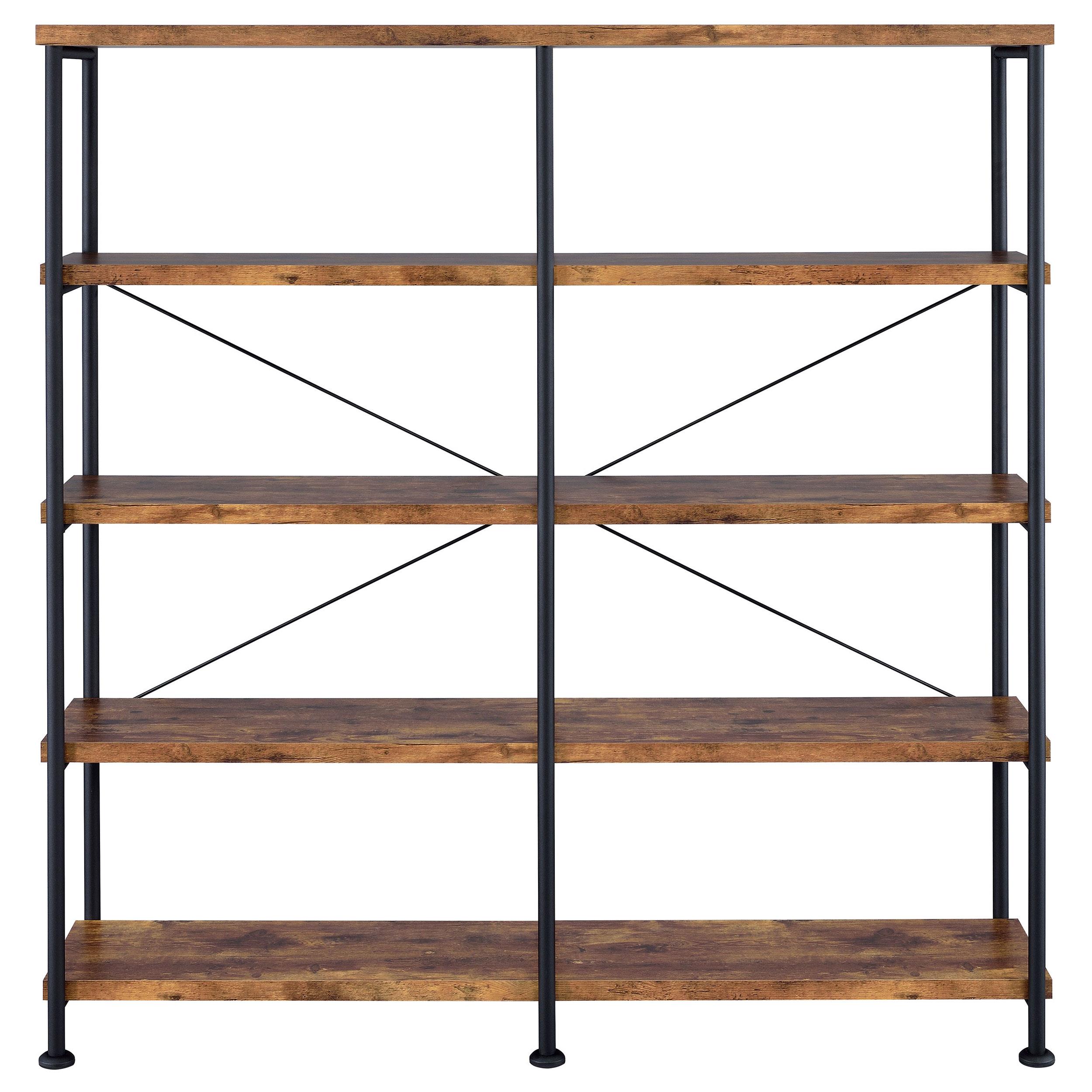 Model: 801543 | Coaster Analiese 63-inch 4-shelf Double Bookshelf Rustic Nutmeg