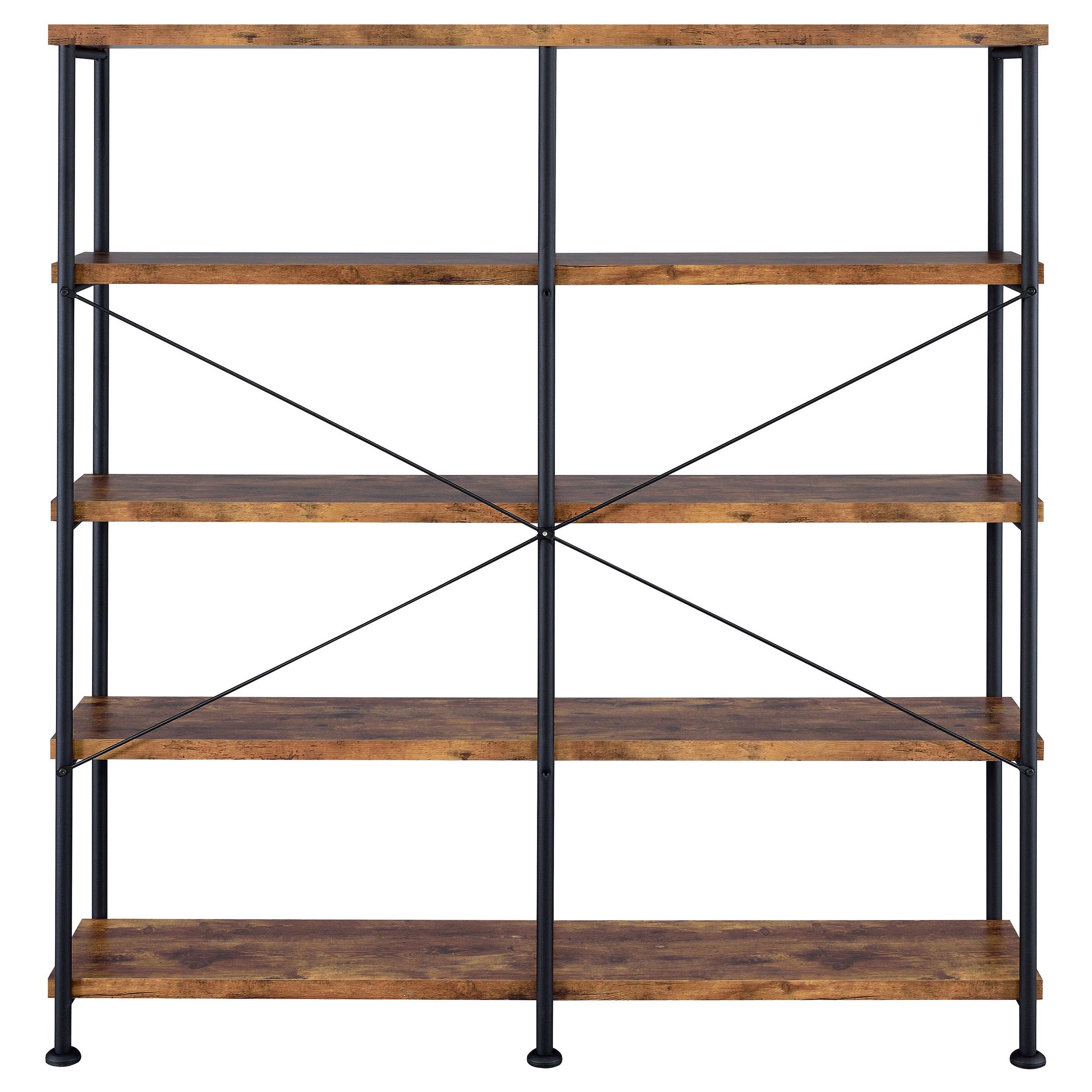 Model: 801543 | Coaster Analiese 63-inch 4-shelf Double Bookshelf Rustic Nutmeg