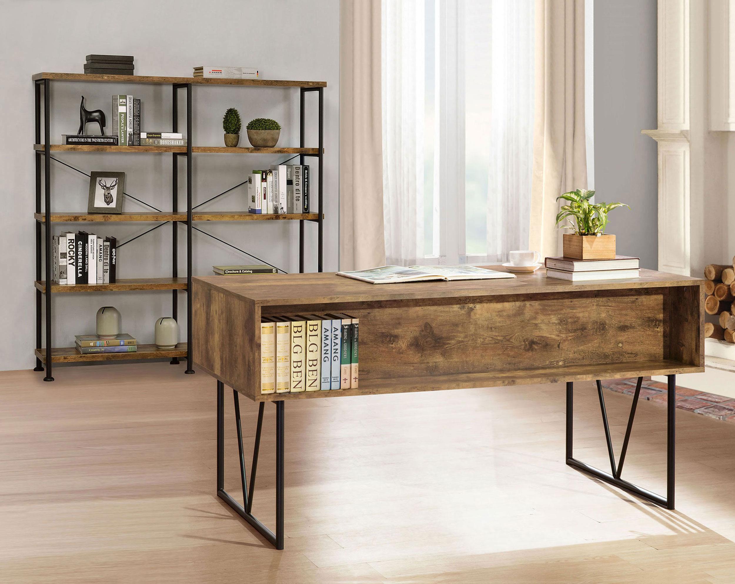 Model: 801543 | Coaster Analiese 63-inch 4-shelf Double Bookshelf Rustic Nutmeg