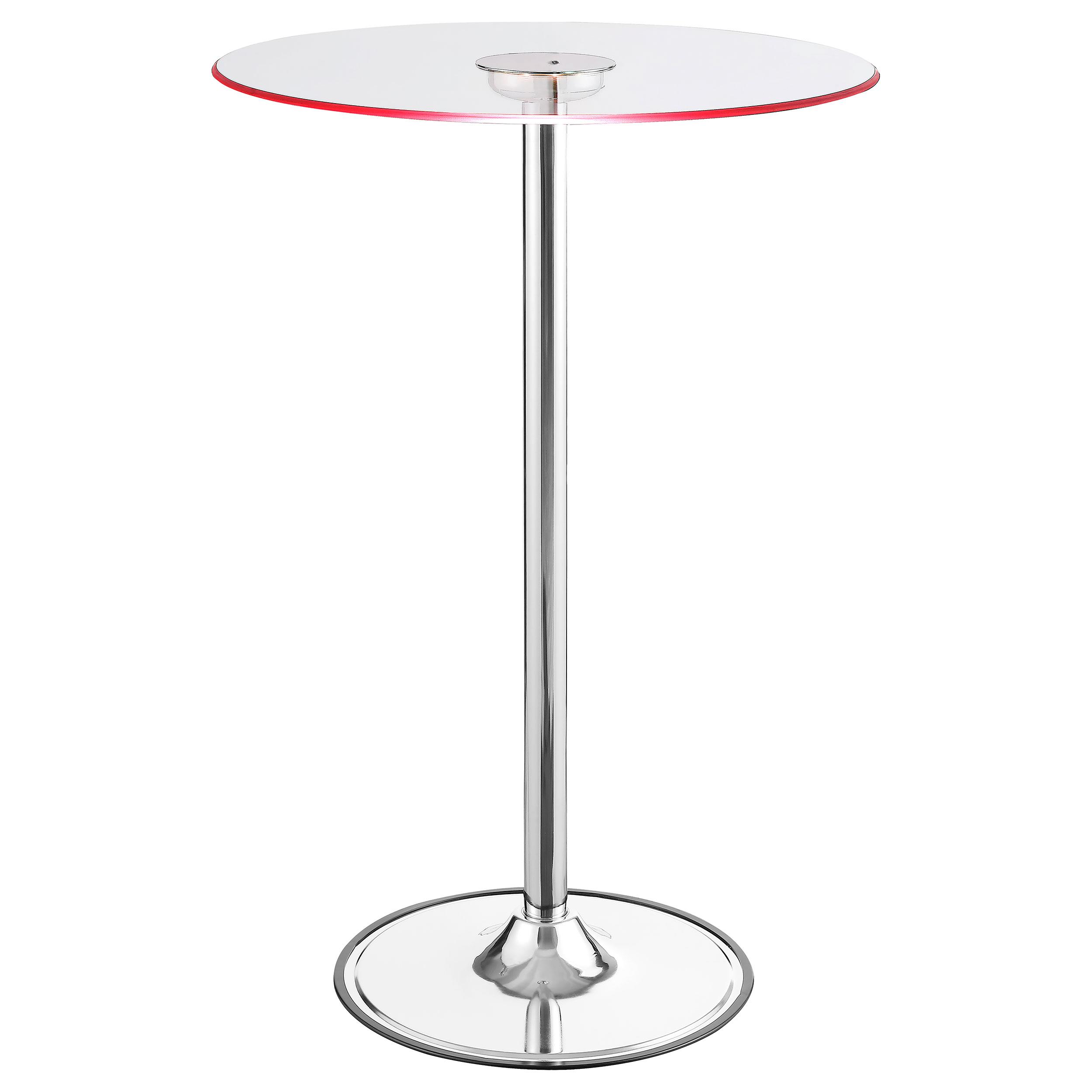 Model: 122400 | Coaster Thea Round 28-inch Glass Top LED Bistro Bar Table Chrome