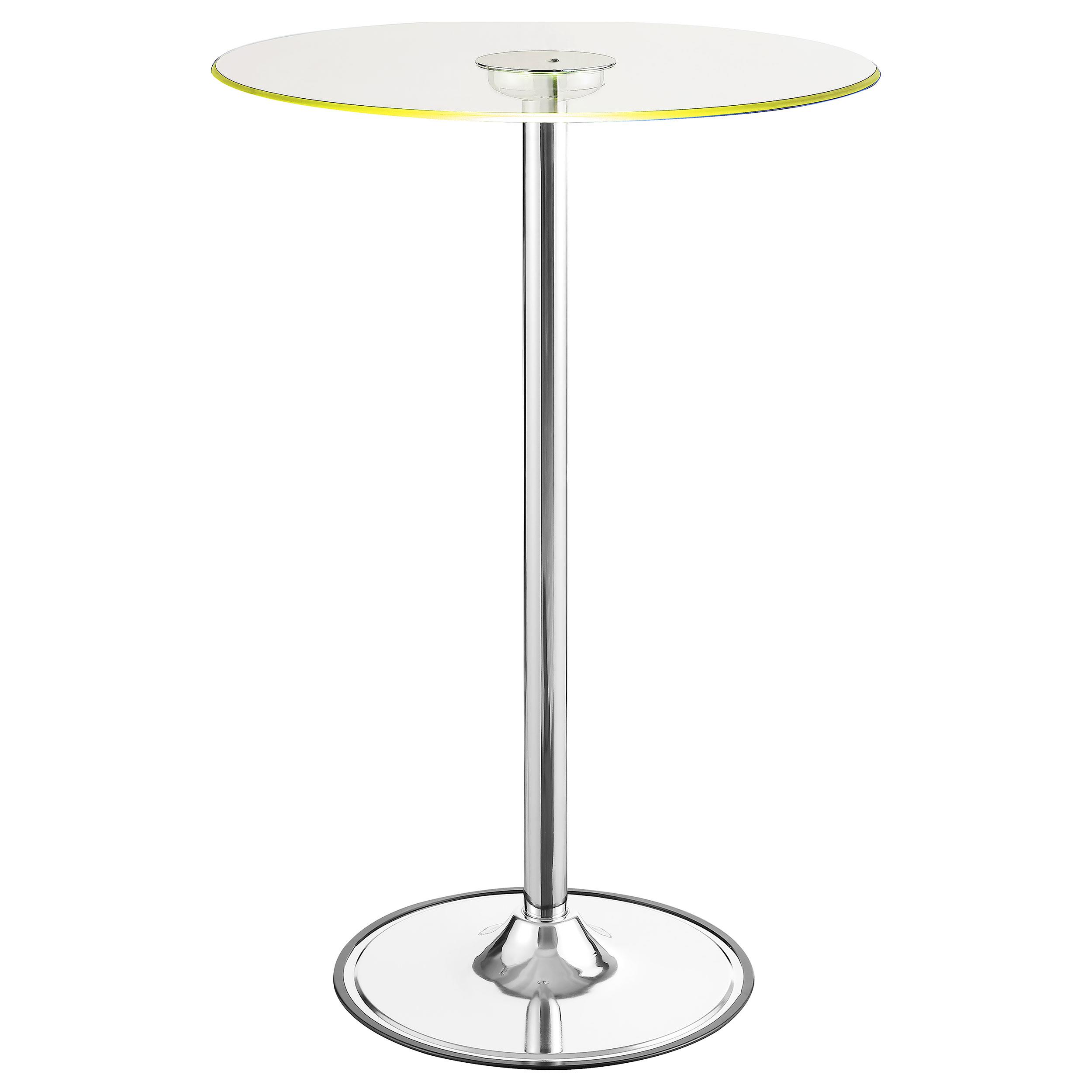 Model: 122400 | Coaster Thea Round 28-inch Glass Top LED Bistro Bar Table Chrome