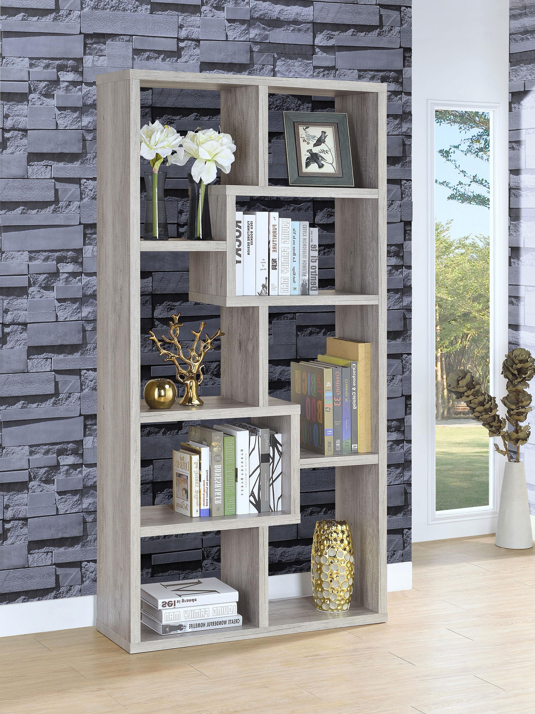 Model: 801137 | Coaster Theo 71-inch 7-shelf Bookshelf Grey Driftwood
