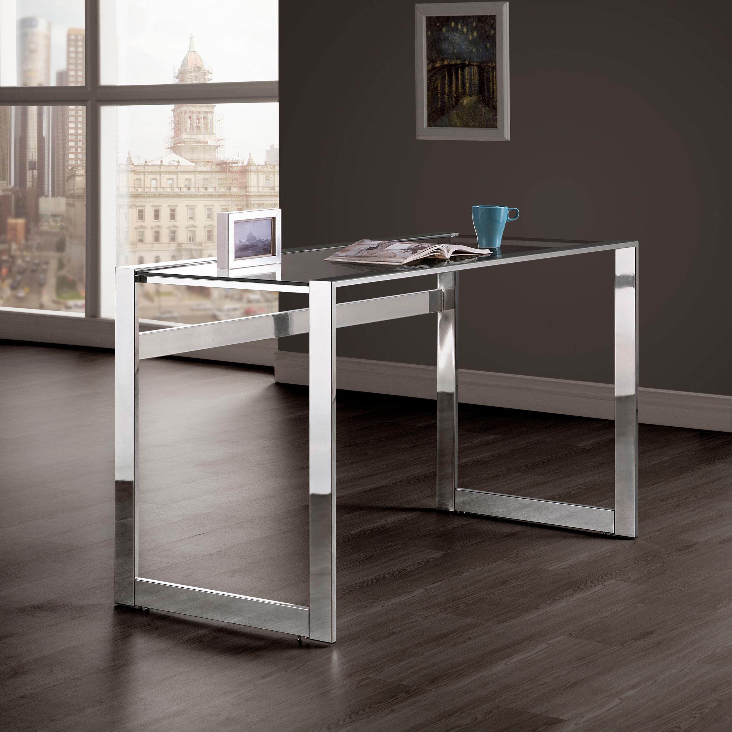 Model: 800746 | Coaster Hartford 47-inch Glass Top Writing Desk Chrome