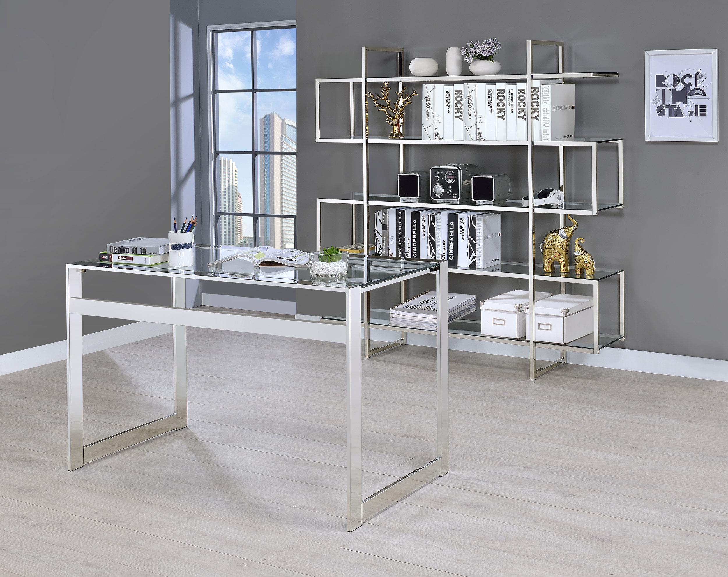 Model: 800746 | Coaster Hartford 47-inch Glass Top Writing Desk Chrome