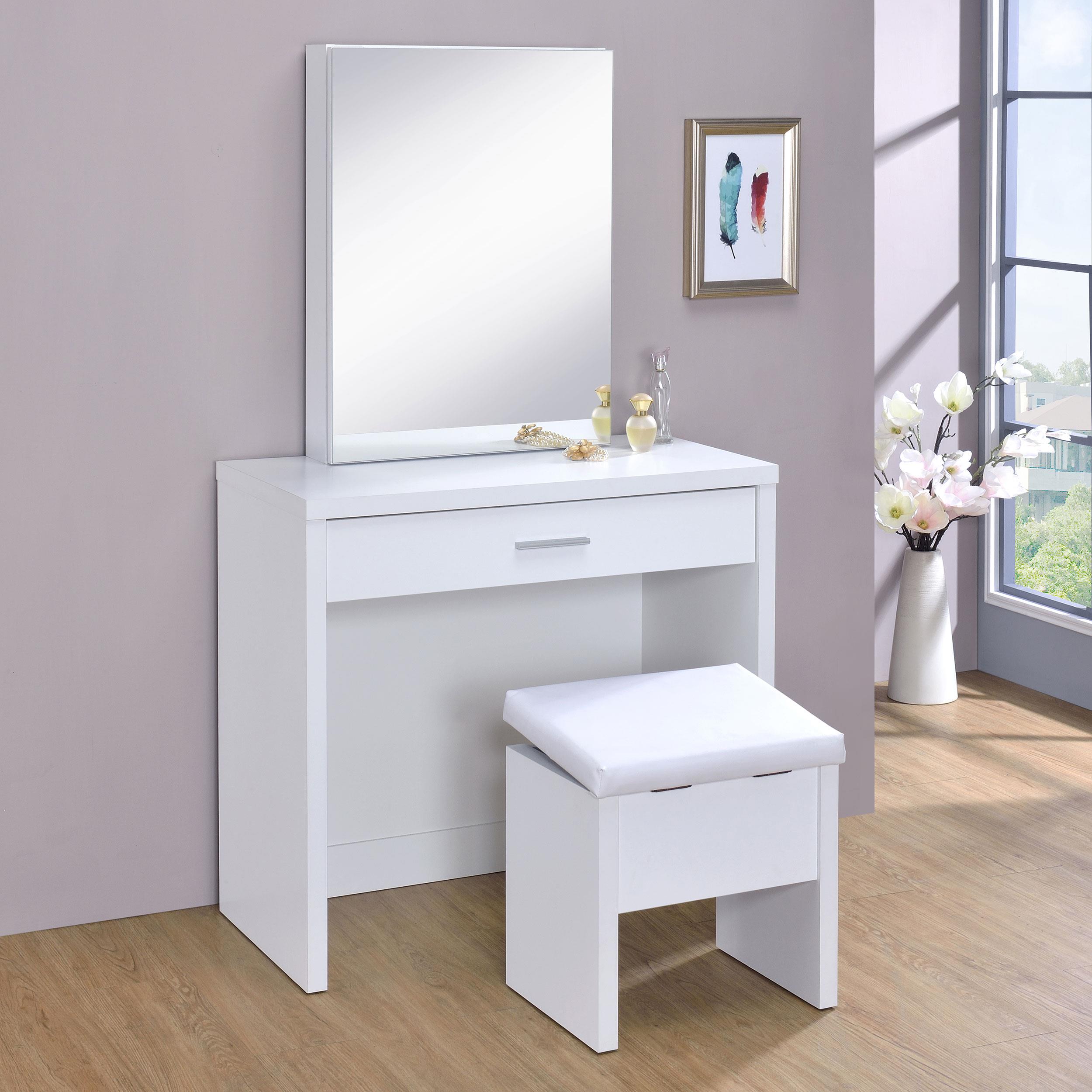 Model: 300290 | Coaster Harvey Vanity Set with Lift-Top Stool White