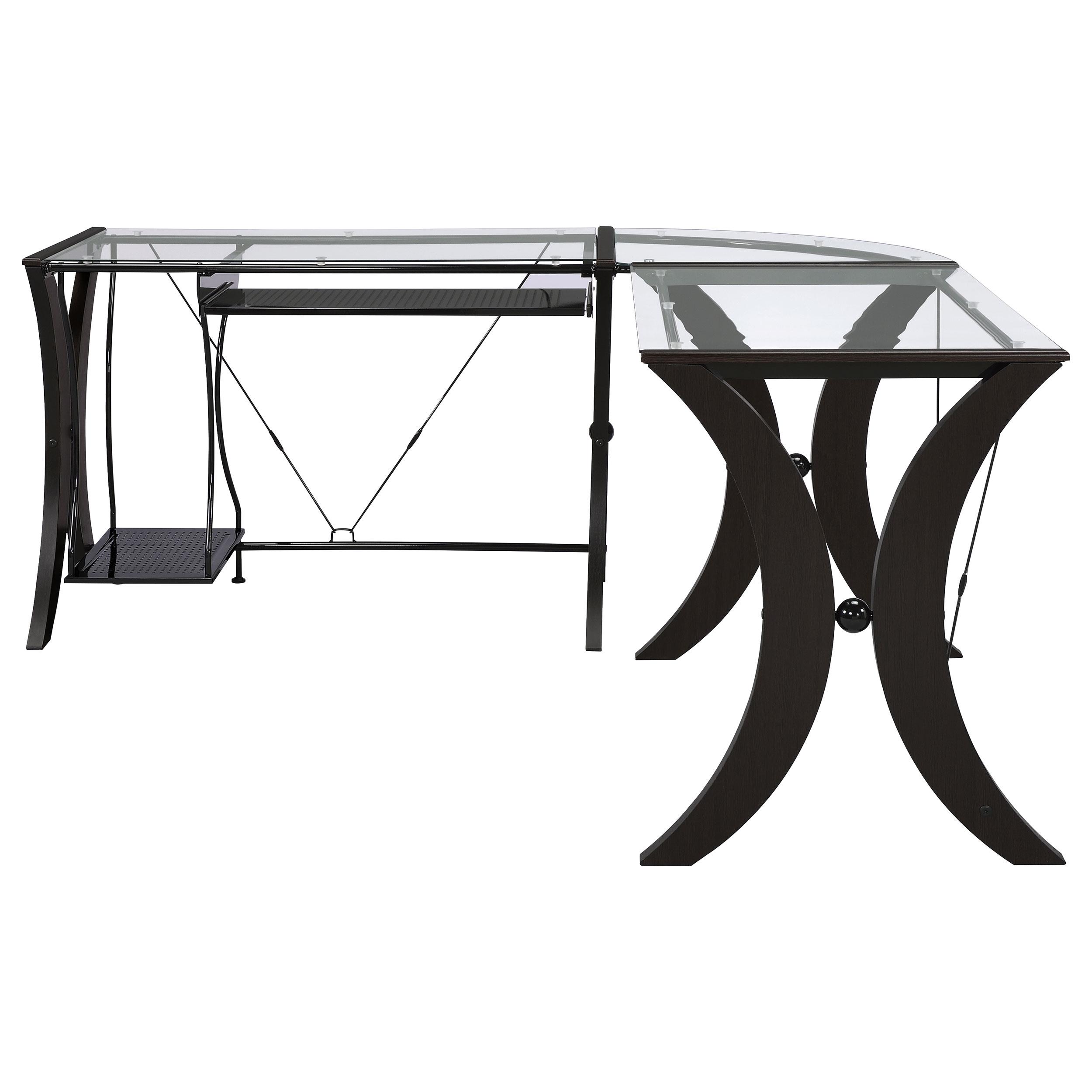 Model: 800446 | Coaster Monterey 67-inch Glass Top L-Shape Computer Desk Cappuccino