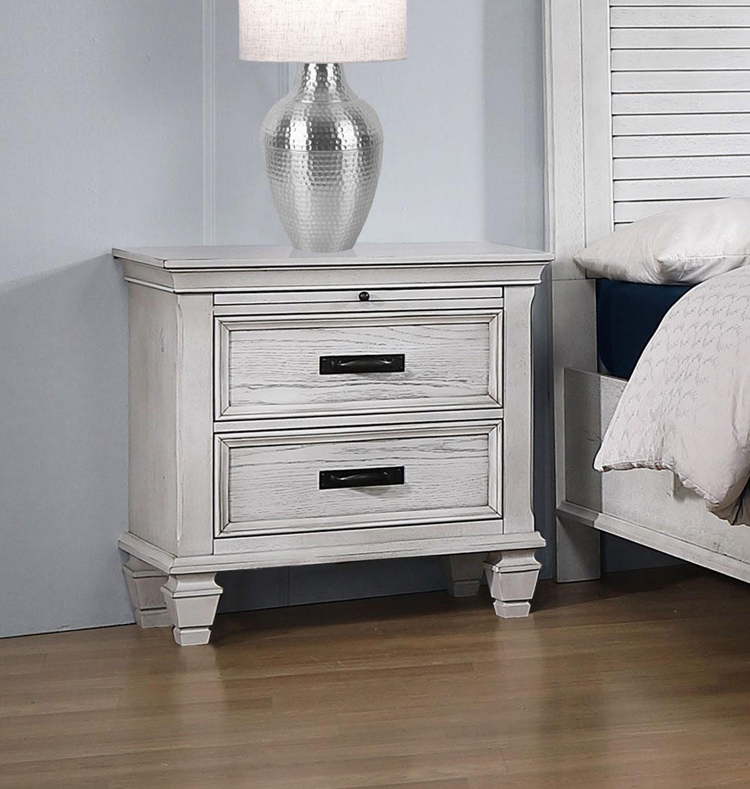 Model: 205332 | Coaster Franco 2-drawer Nightstand Distressed White