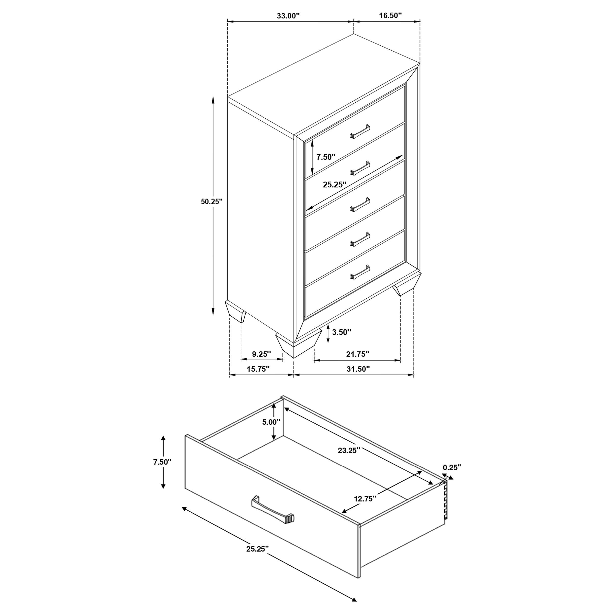 Model: 204395 | Coaster Kauffman 5-drawer Bedroom Chest Dark Cocoa