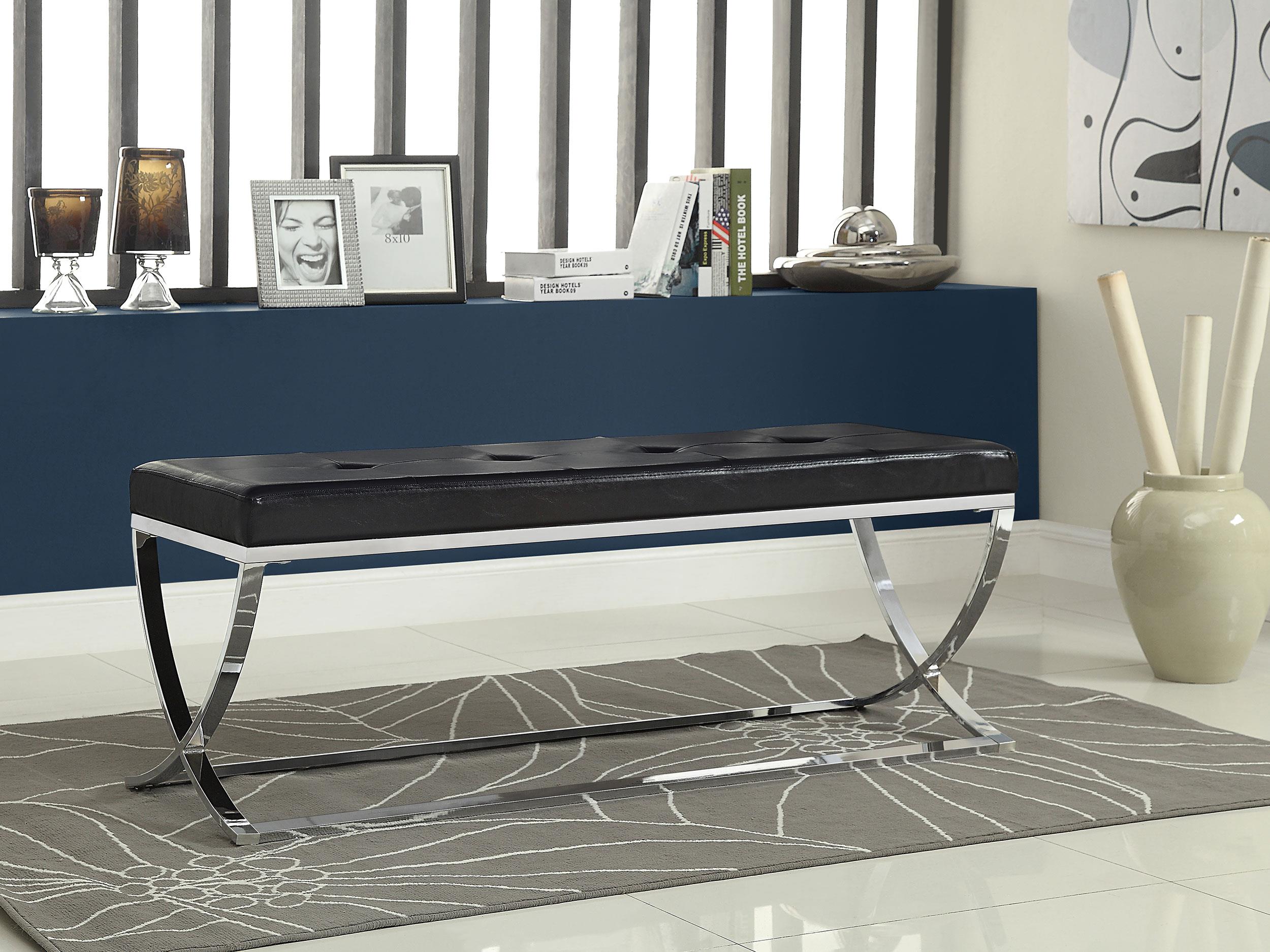 Model: 501156 | Coaster Walton Leatherette Upholstered Tufted Accent Bench Black