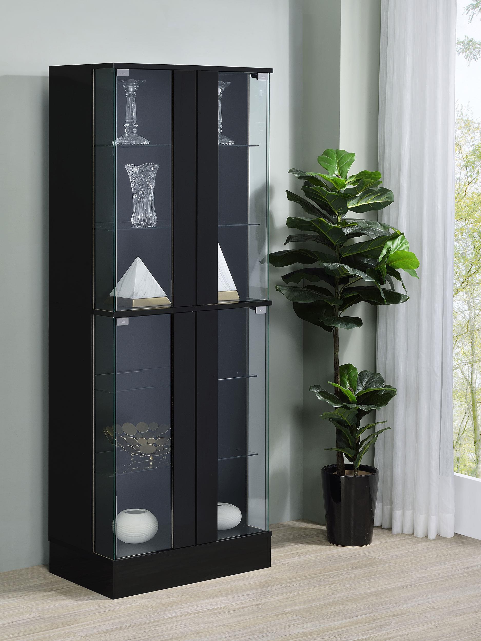 Model: 950398 | Coaster Cabra 4-door LED Curio Display Cabinet Black High Gloss