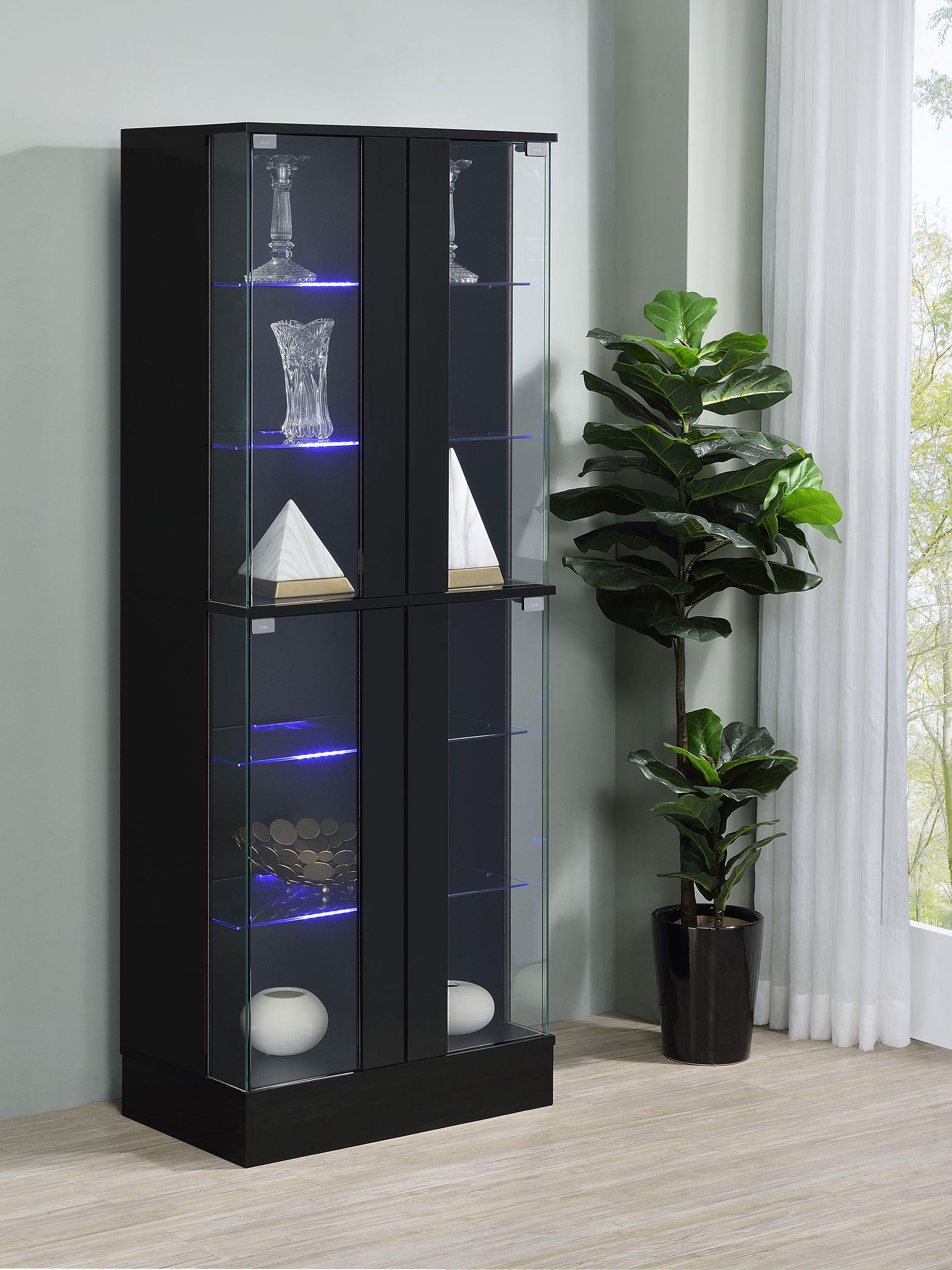 Model: 950398 | Coaster Cabra 4-door LED Curio Display Cabinet Black High Gloss