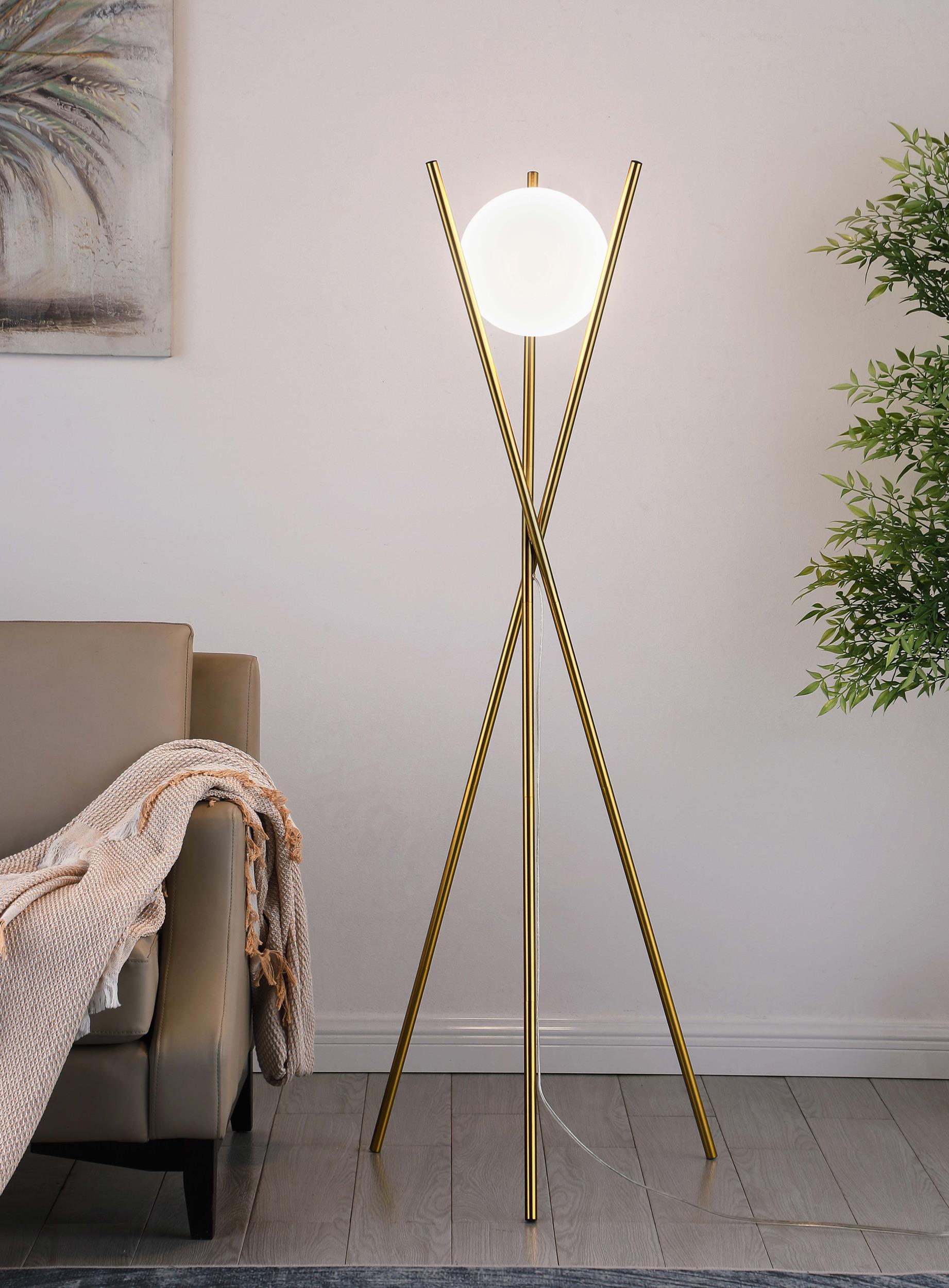 Model: 920218 | Coaster Yamileth 65-inch Spherical Bulb Metal Tripod Floor Lamp Gold