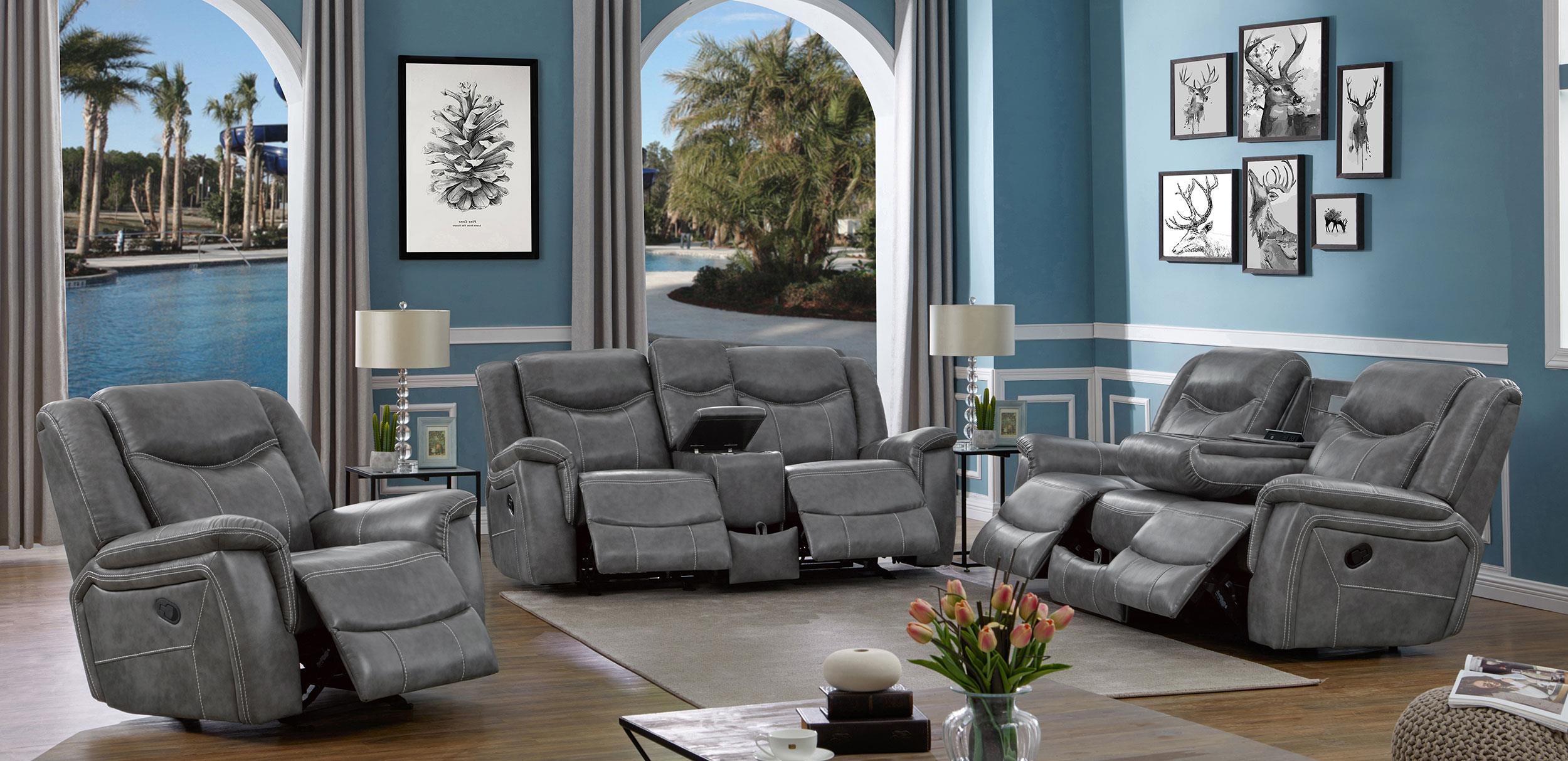 Model: 650356 | Coaster Conrad Upholstered Padded Arm Glider Recliner Grey
