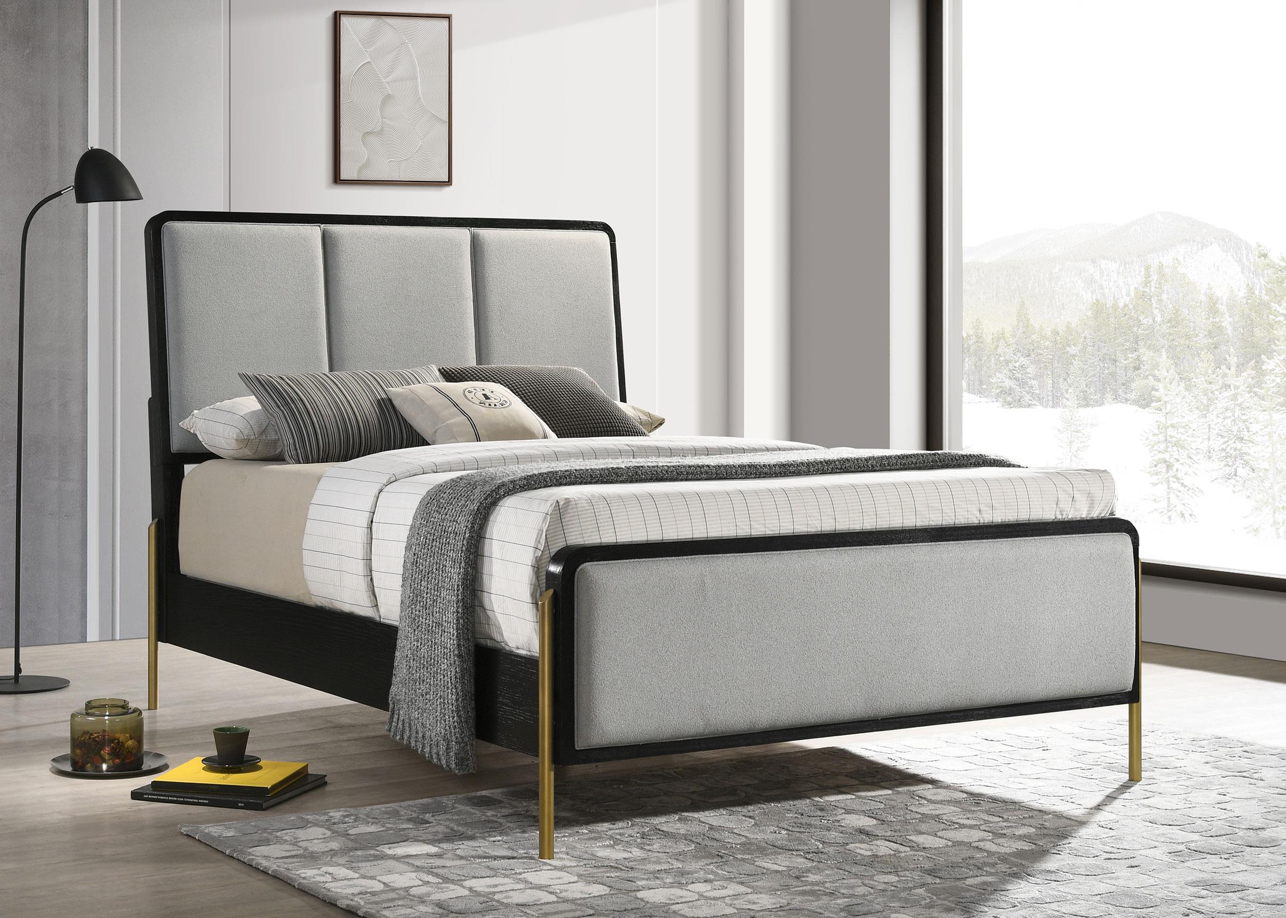 Model: 224331KE | Coaster Arini Upholstered Eastern King Panel Bed Black and Grey
