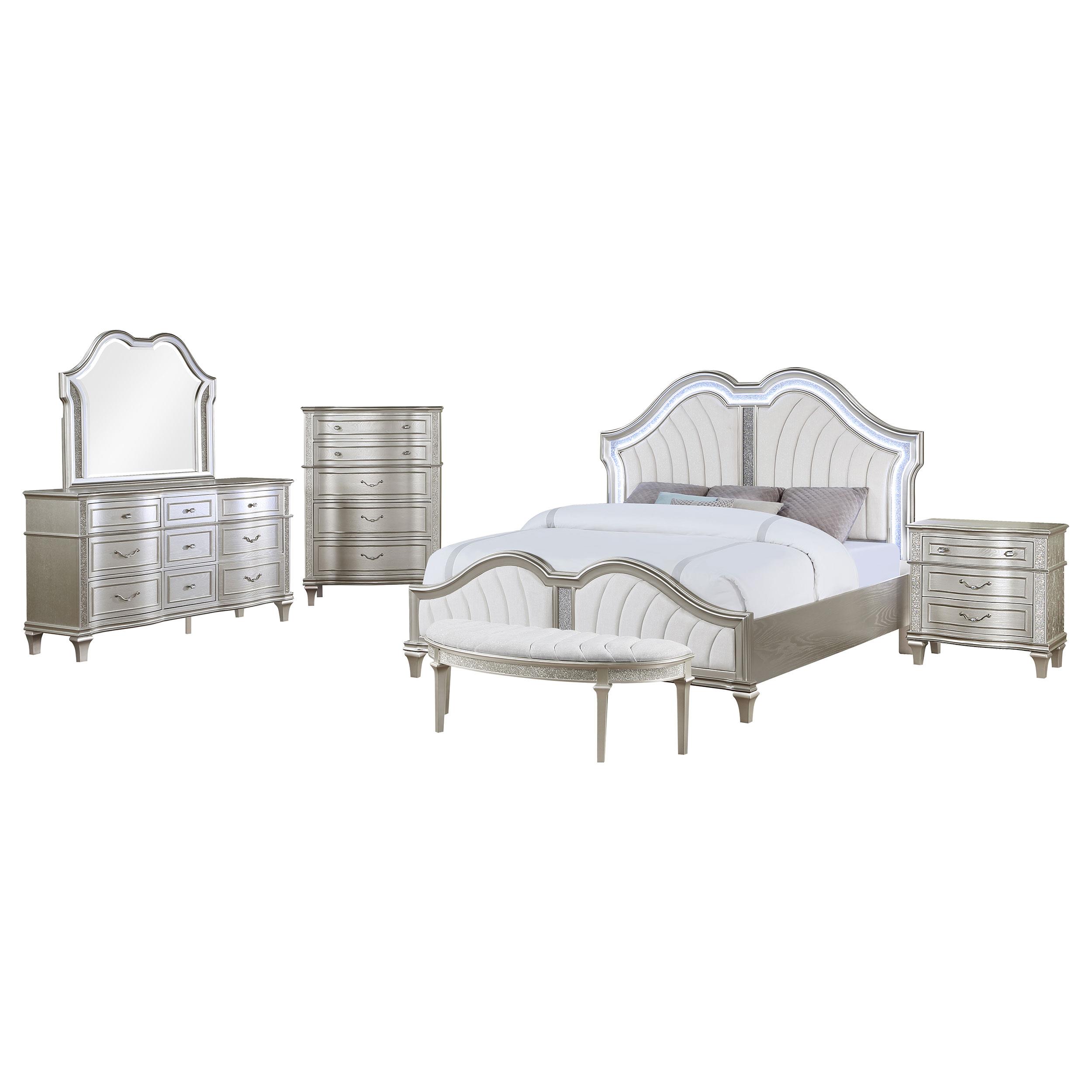 Model: 223391KE-S5 | Coaster Evangeline 5-piece Eastern King Bedroom Set Silver Oak