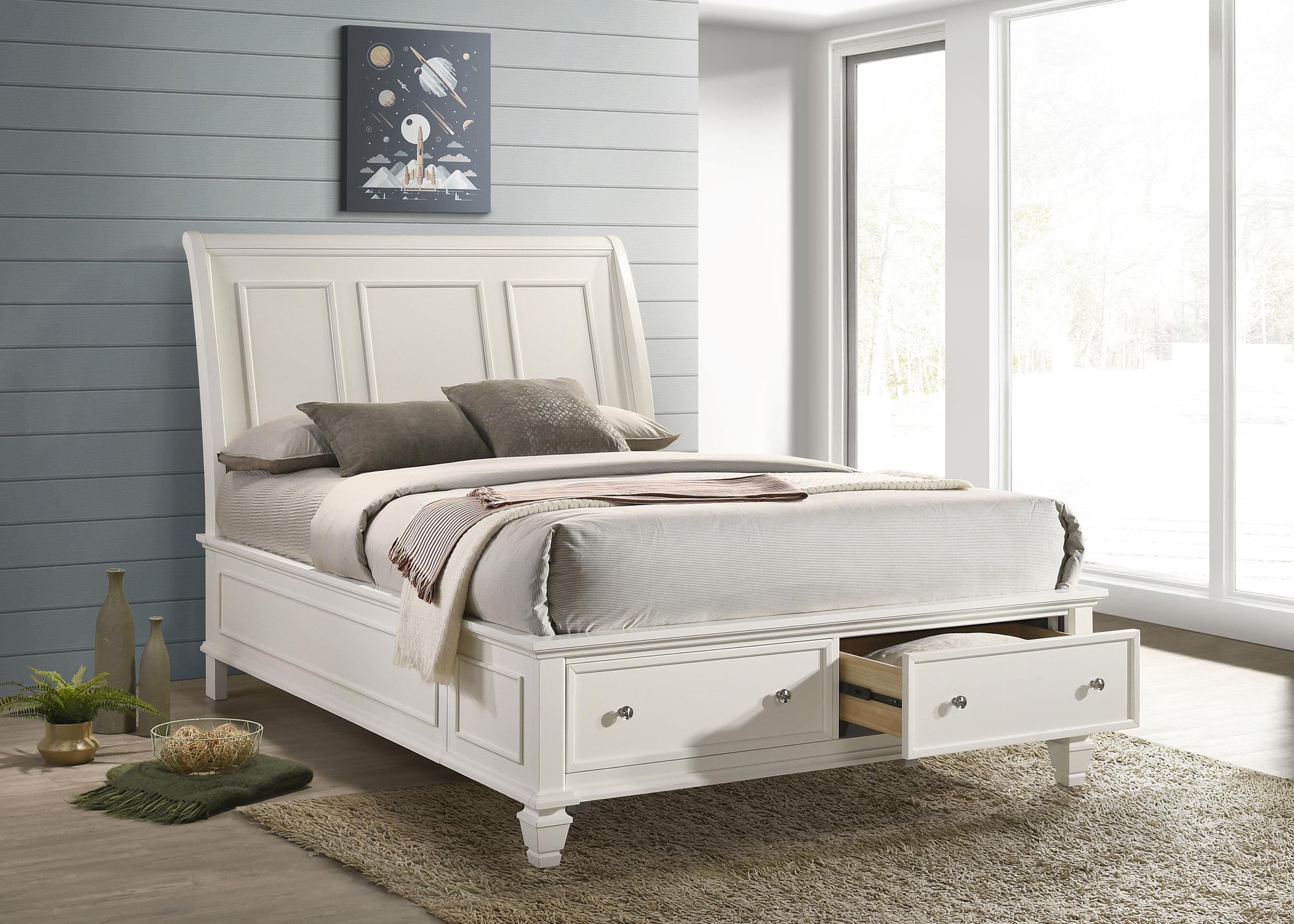 Model: 201309Q | Coaster Sandy Beach Wood Queen Storage Panel Bed Cream White