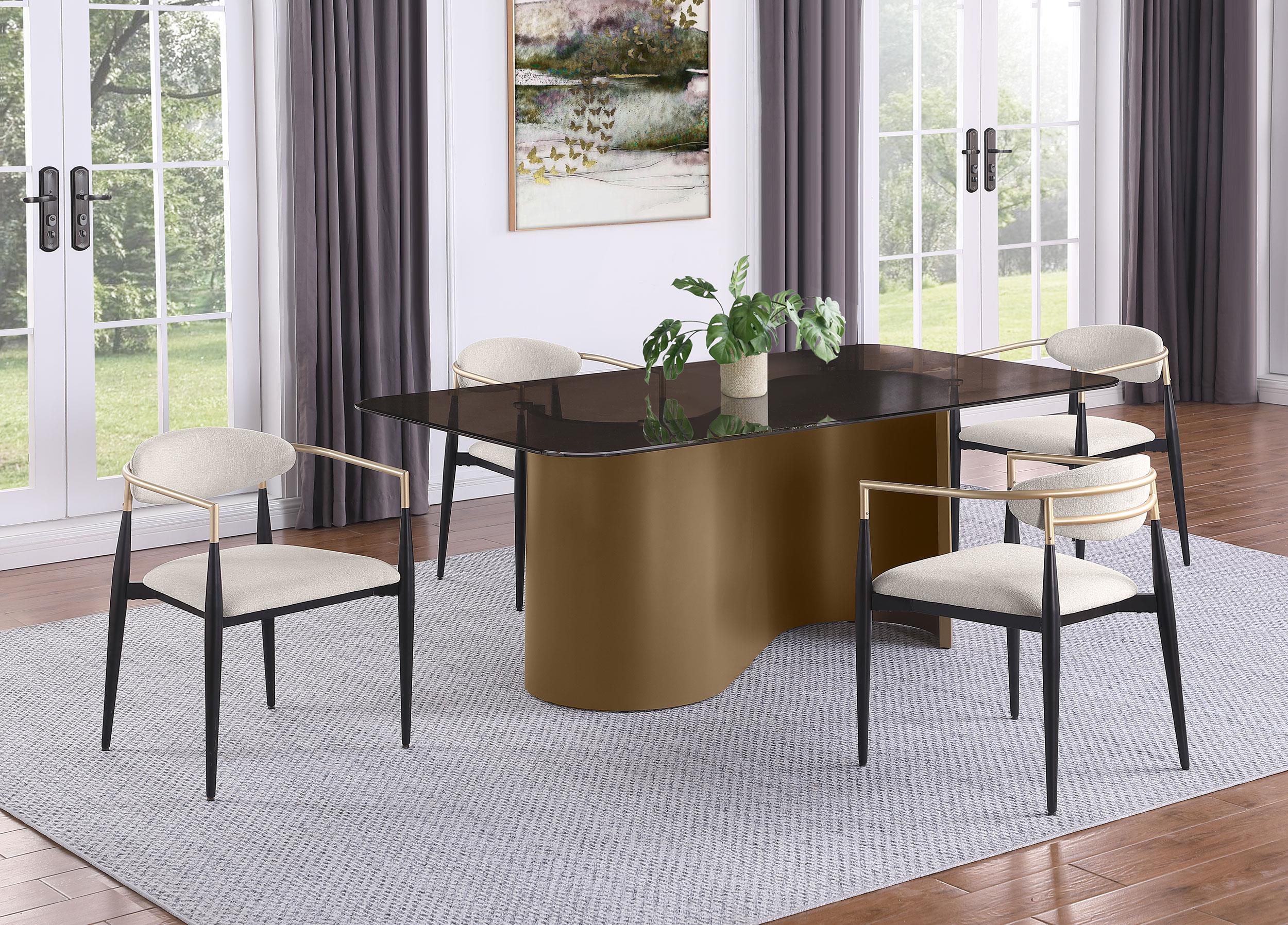 Model: 182692 | Coaster Alexis Fabric Upholstered Dining Arm Chair Beige (Set of 2)