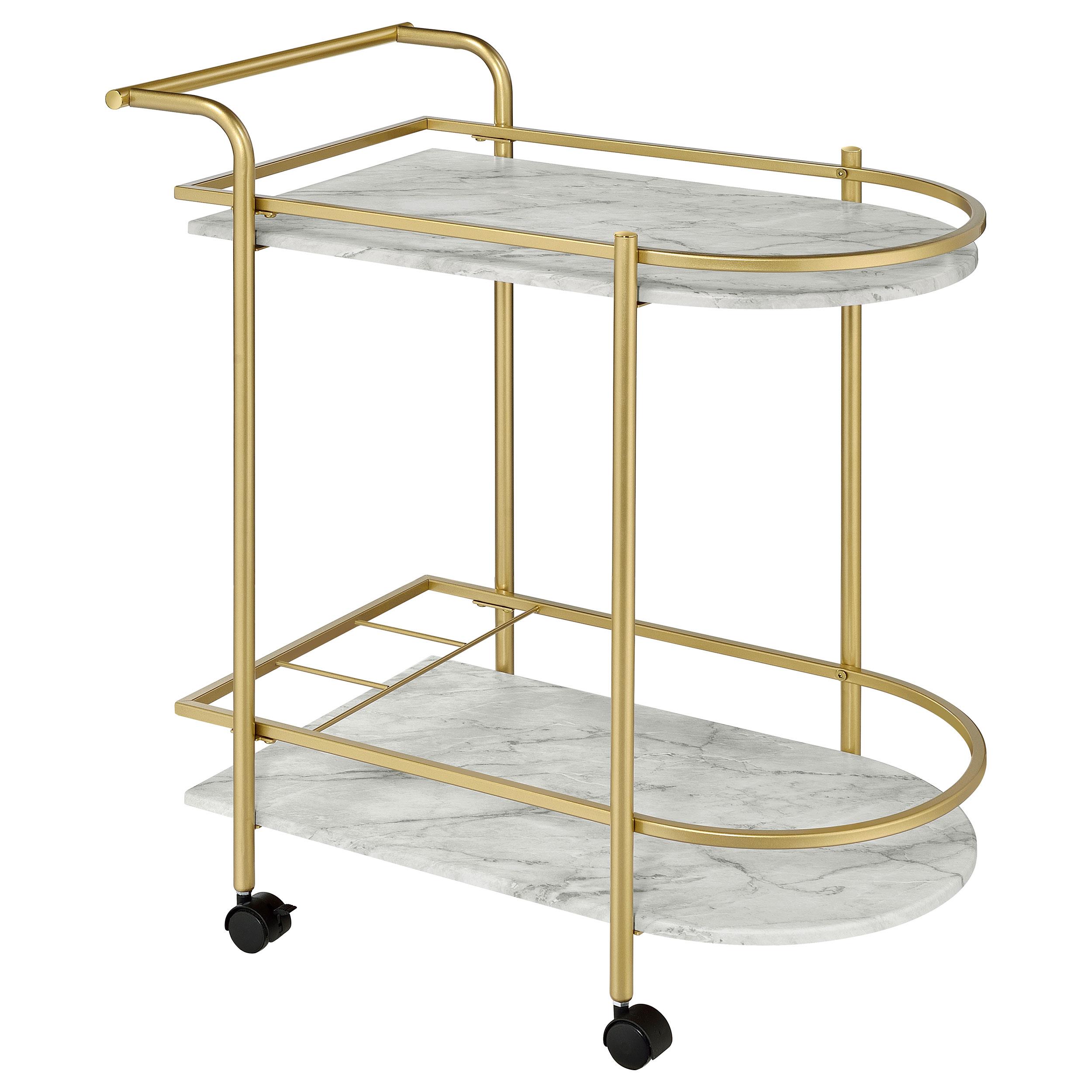 Coaster Desiree 2-tier Faux Marble Shelf Metal Bar Cart Gold