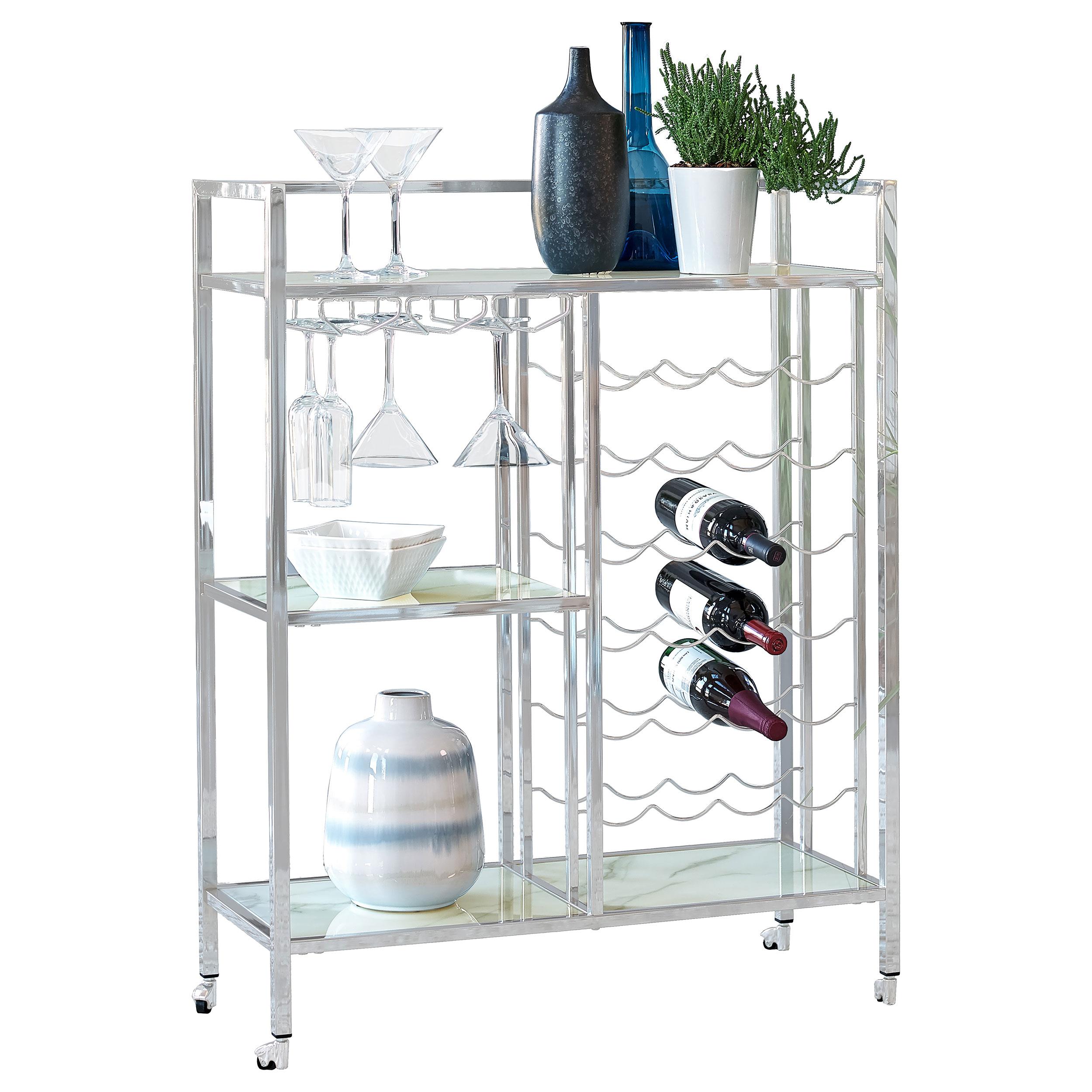 Coaster Derion 3-tier Rectangular Glass Shelf Metal Bar Cart Chrome