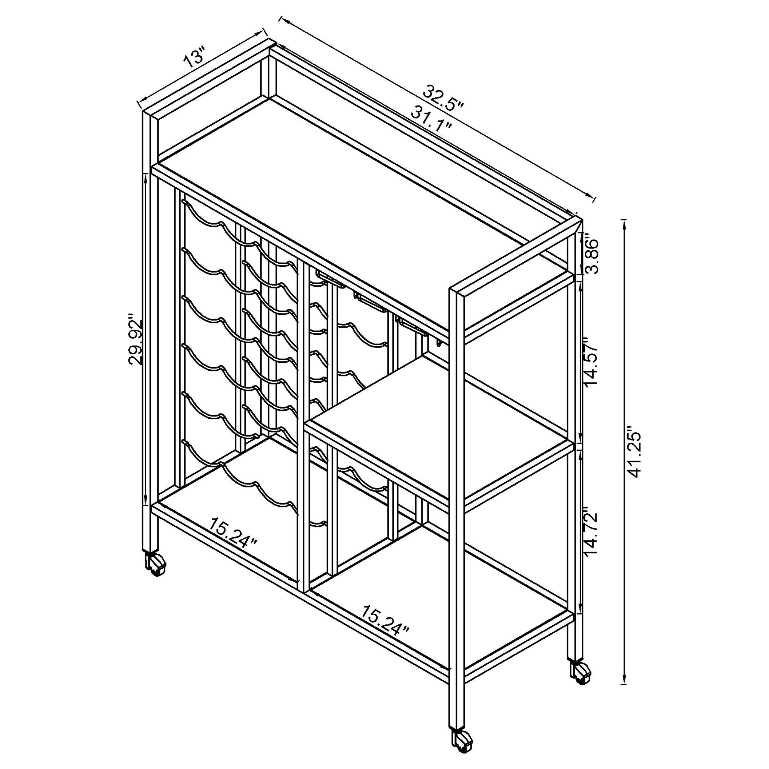 Model: 181370 | Coaster Derion 3-tier Rectangular Glass Shelf Metal Bar Cart Chrome