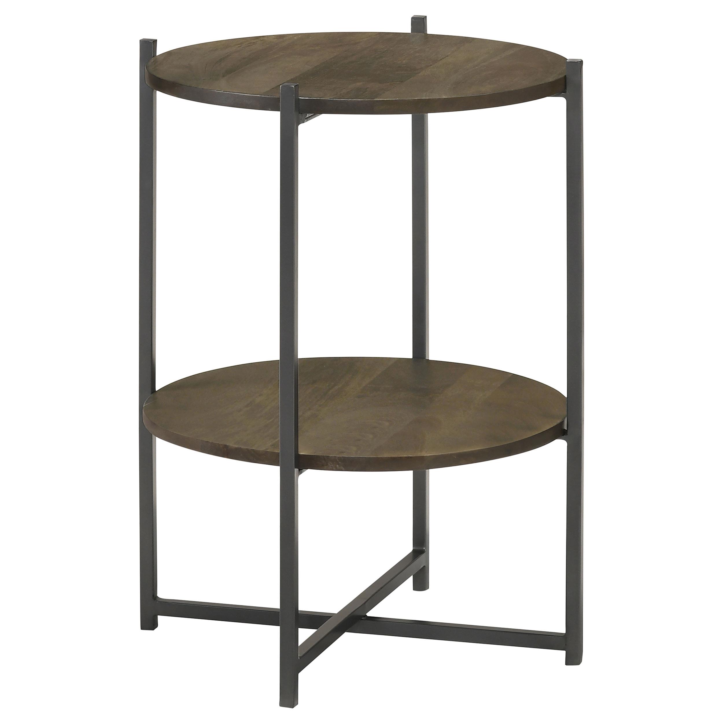 Coaster Axel Round Accent Table with Open Shelf Natural and Gunmetal