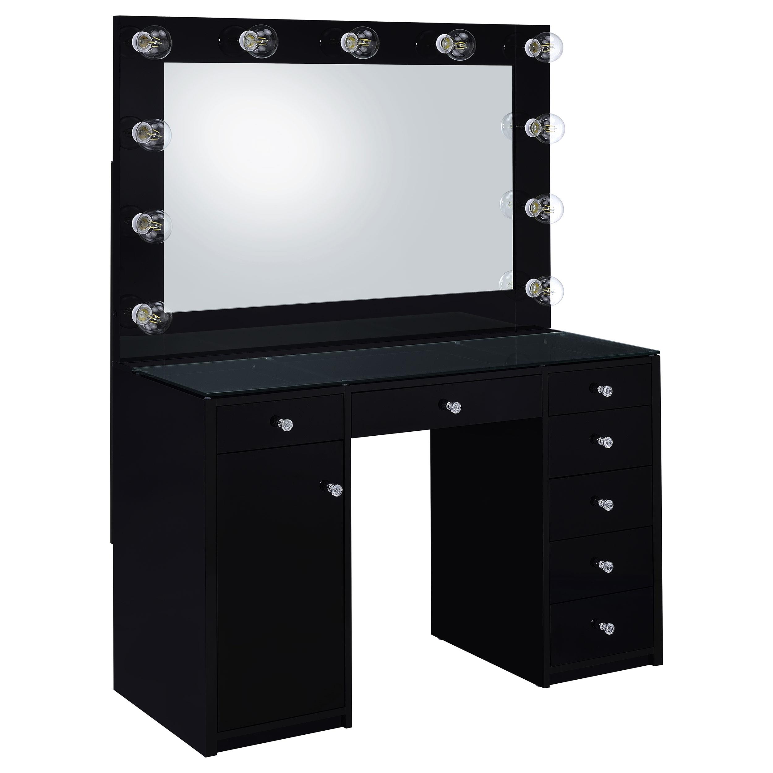Coaster Acena 7-drawer Vanity Set with Lighting Black High Gloss