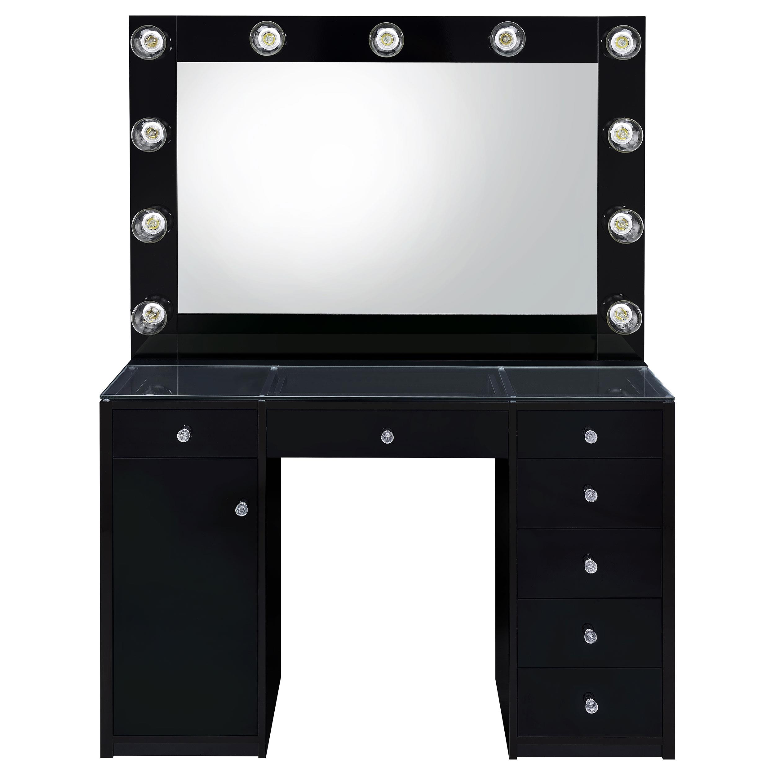 Model: 931144 | Coaster Acena 7-drawer Vanity Set with Lighting Black High Gloss