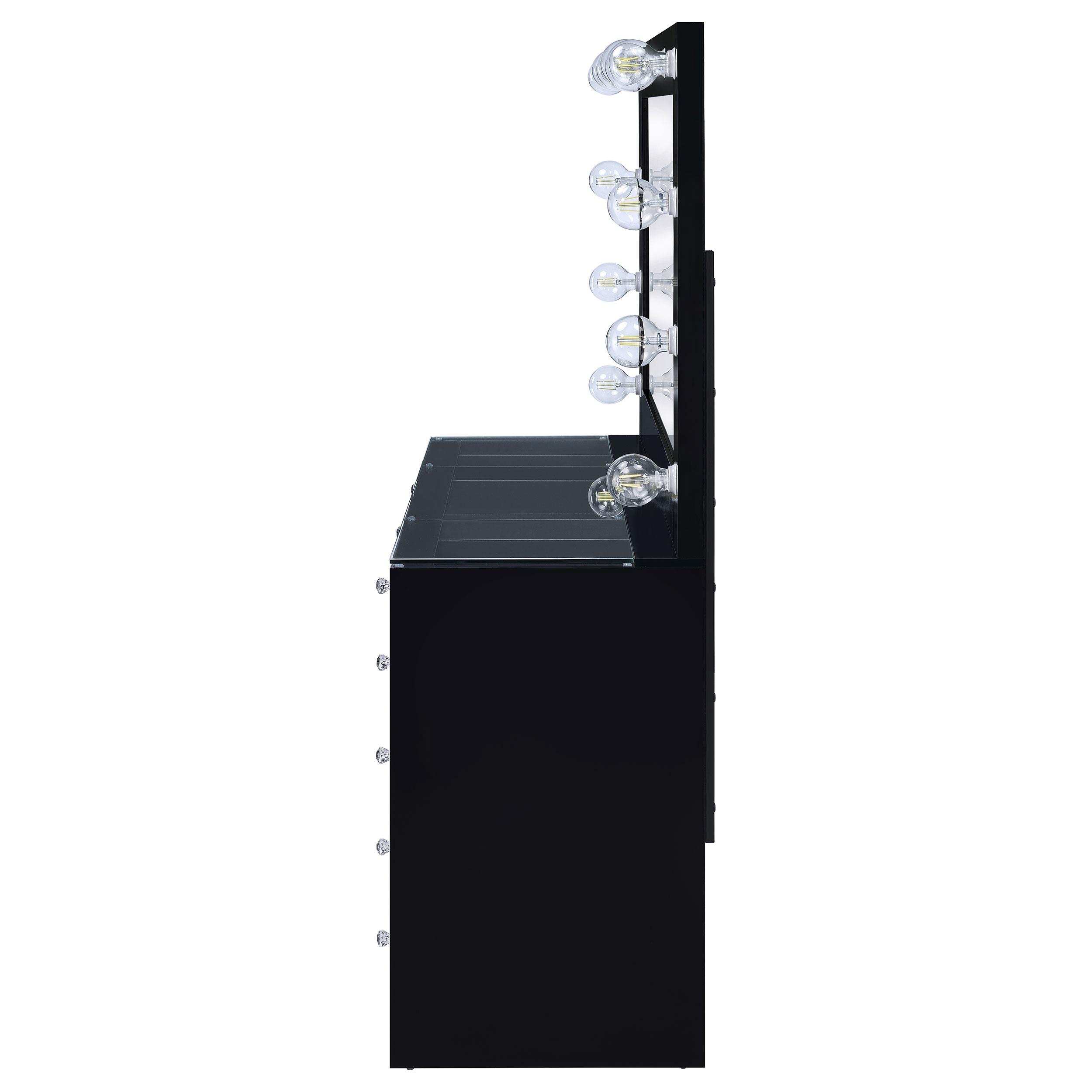 Model: 931144 | Coaster Acena 7-drawer Vanity Set with Lighting Black High Gloss