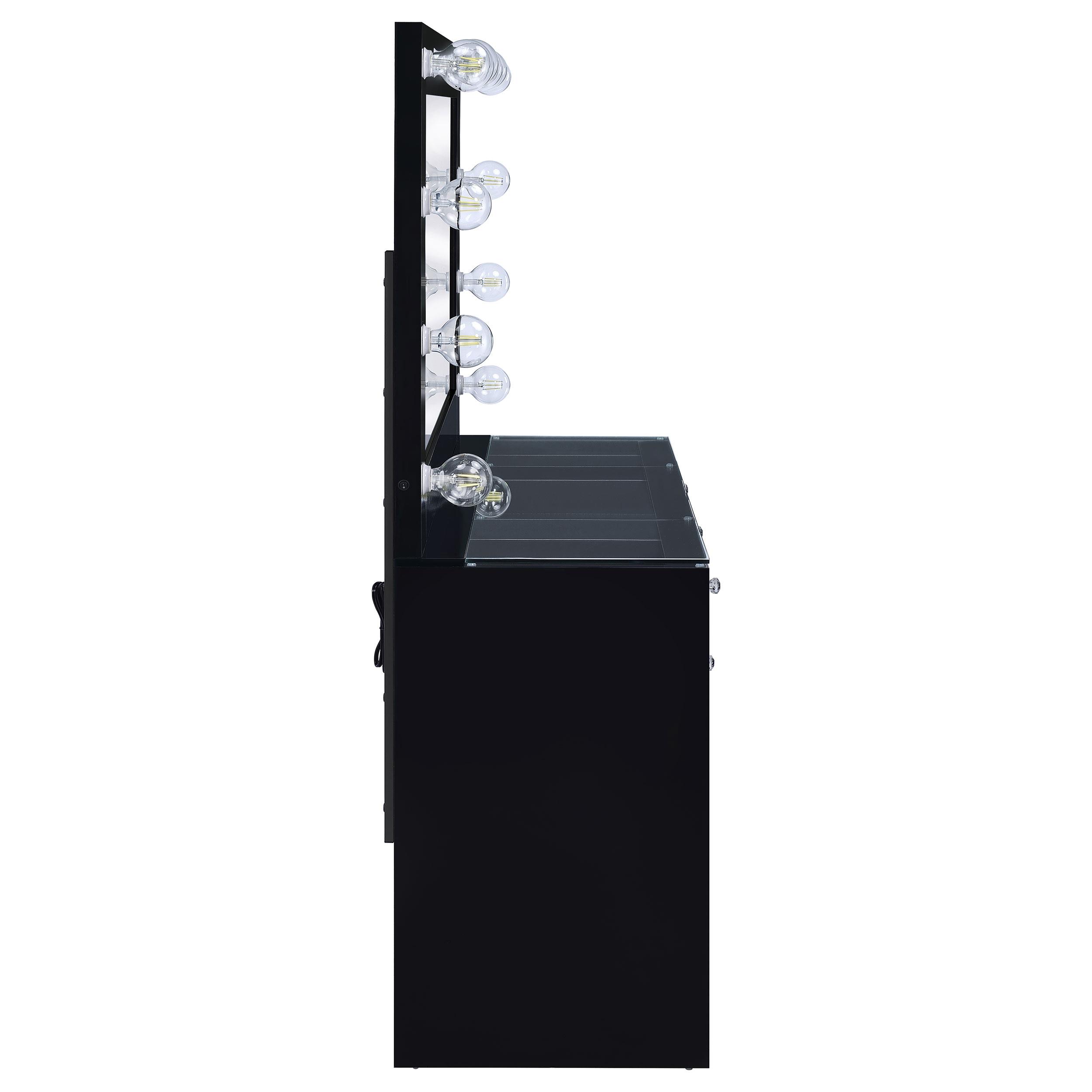 Model: 931144 | Coaster Acena 7-drawer Vanity Set with Lighting Black High Gloss
