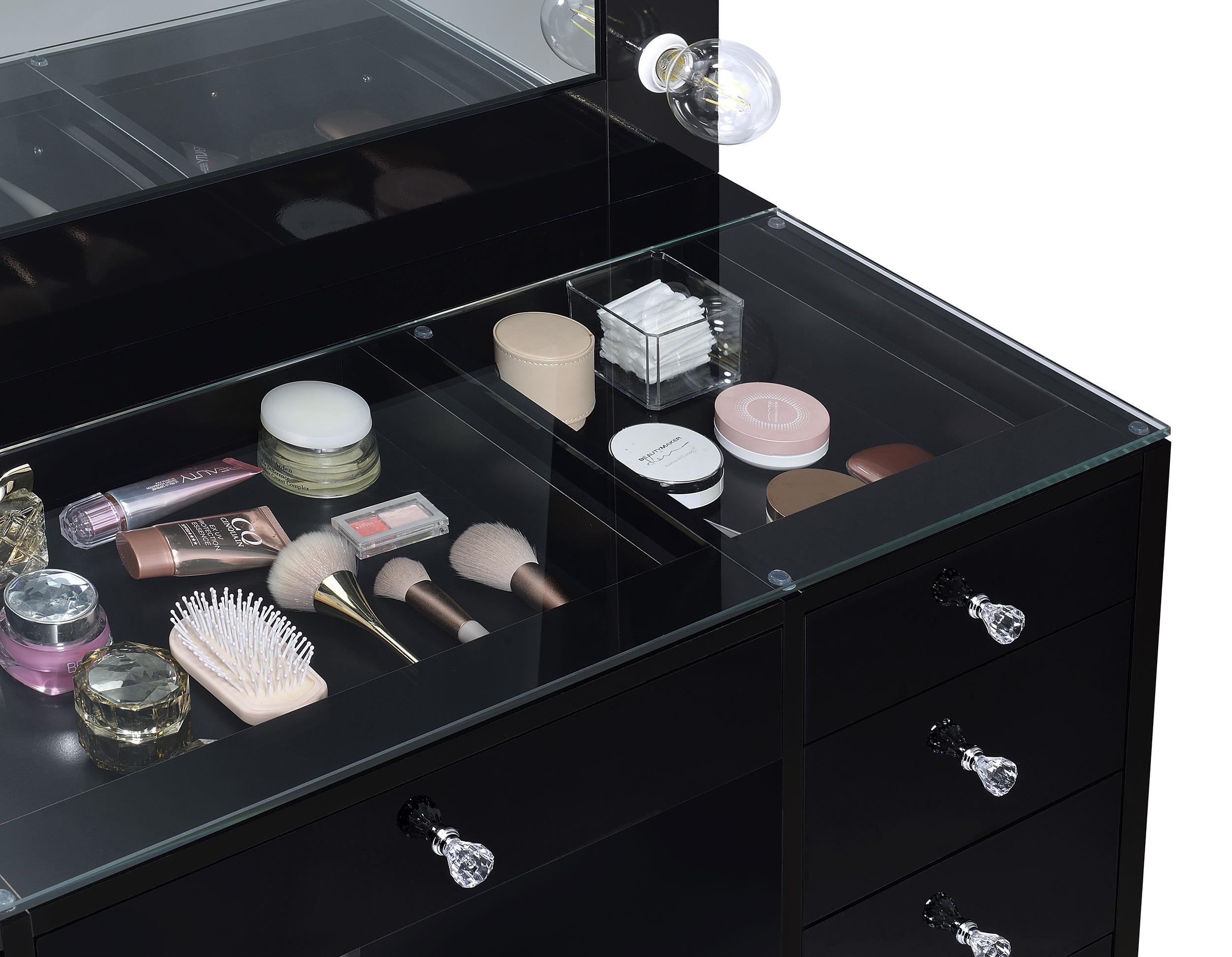 Model: 931144 | Coaster Acena 7-drawer Vanity Set with Lighting Black High Gloss