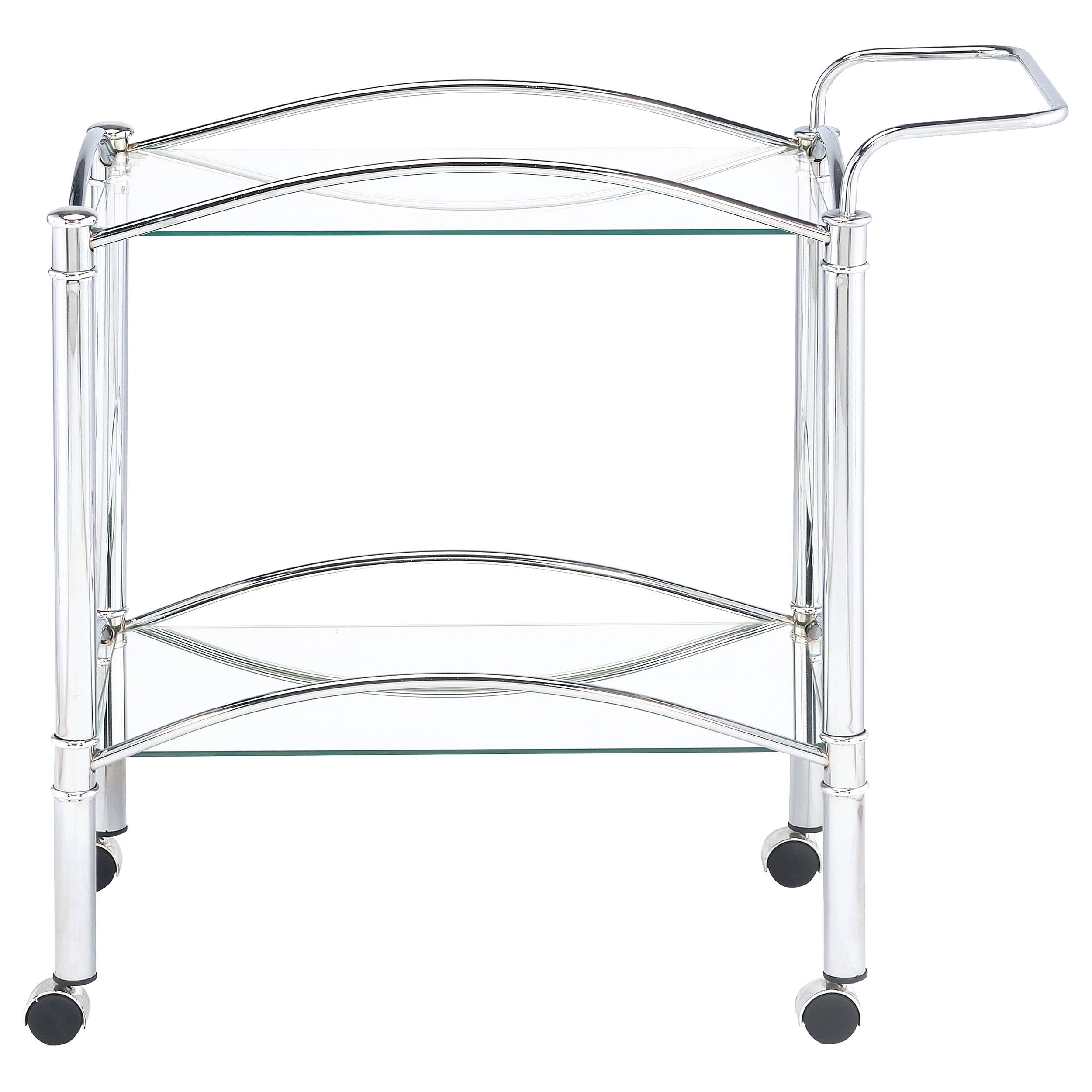 Model: 910077 | Coaster Shadix 2-tier Rectangular Glass Shelf Metal Bar Cart Chrome