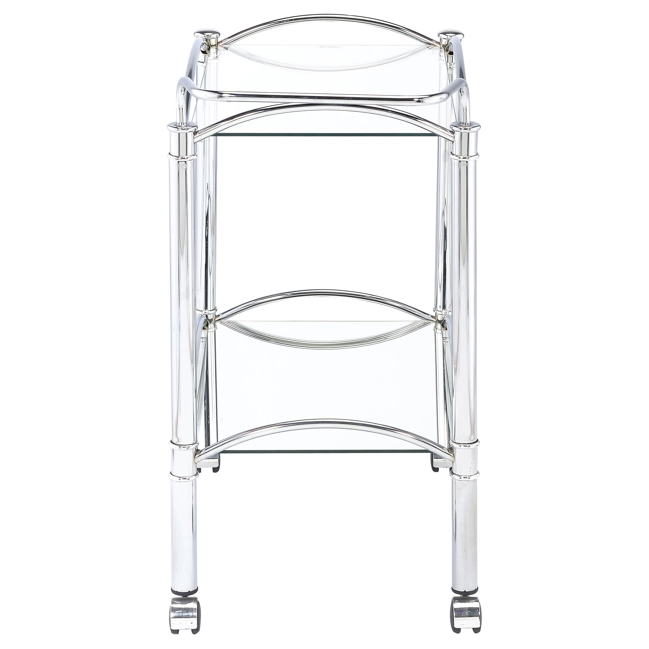 Model: 910077 | Coaster Shadix 2-tier Rectangular Glass Shelf Metal Bar Cart Chrome