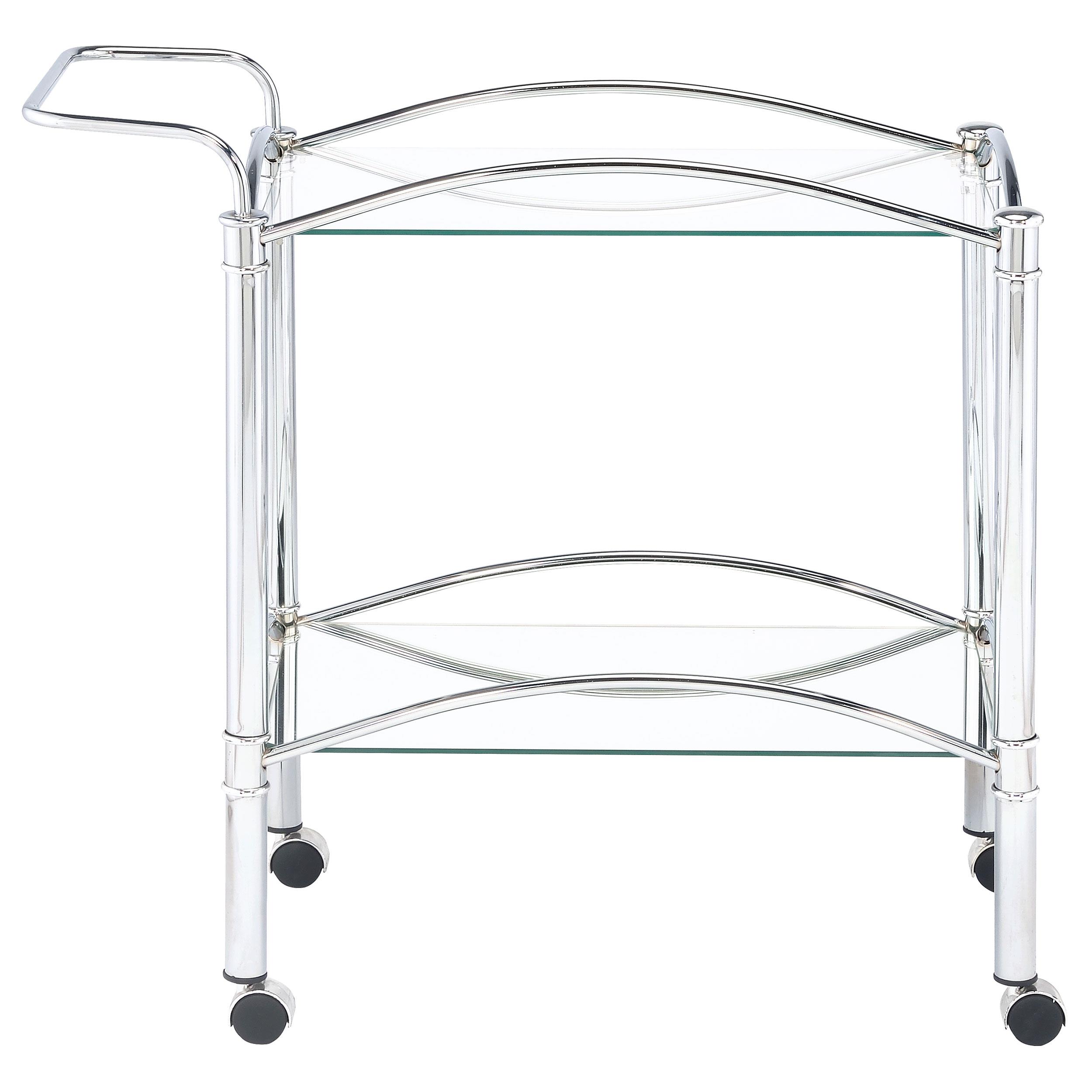 Model: 910077 | Coaster Shadix 2-tier Rectangular Glass Shelf Metal Bar Cart Chrome