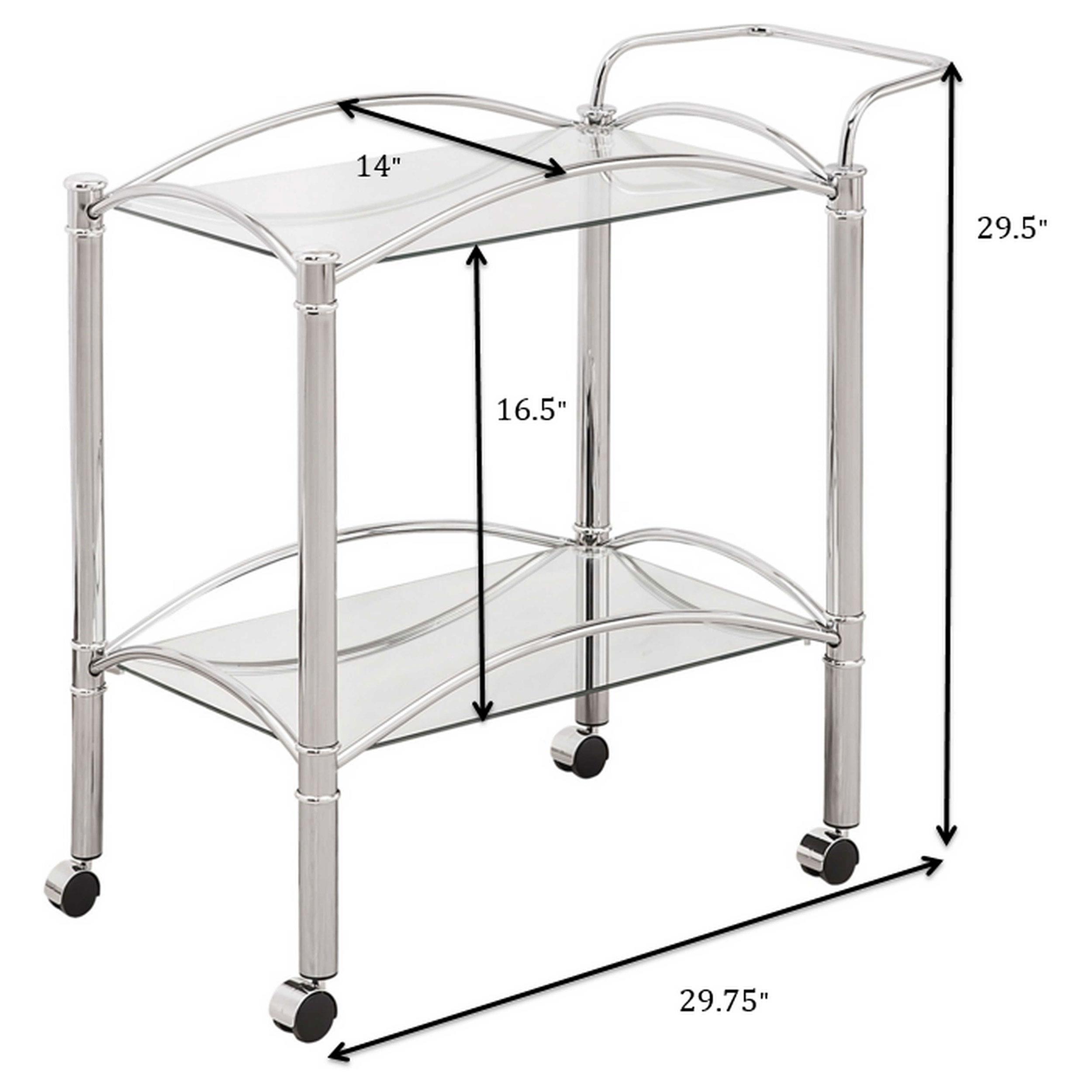 Model: 910077 | Coaster Shadix 2-tier Rectangular Glass Shelf Metal Bar Cart Chrome