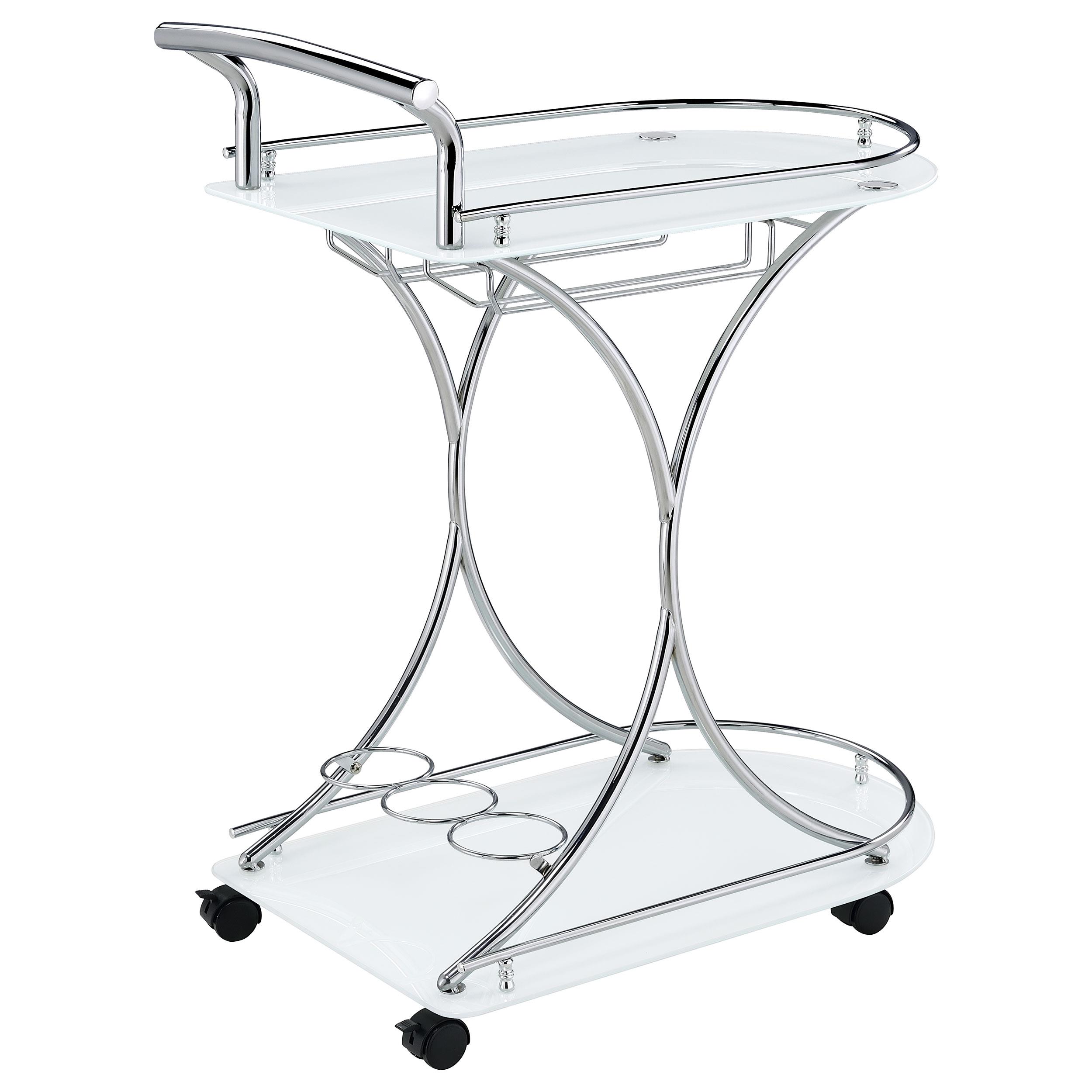 Model: 910002 | Coaster Elfman 2-tier Glass Shelf Metal Bar Cart White and Chrome