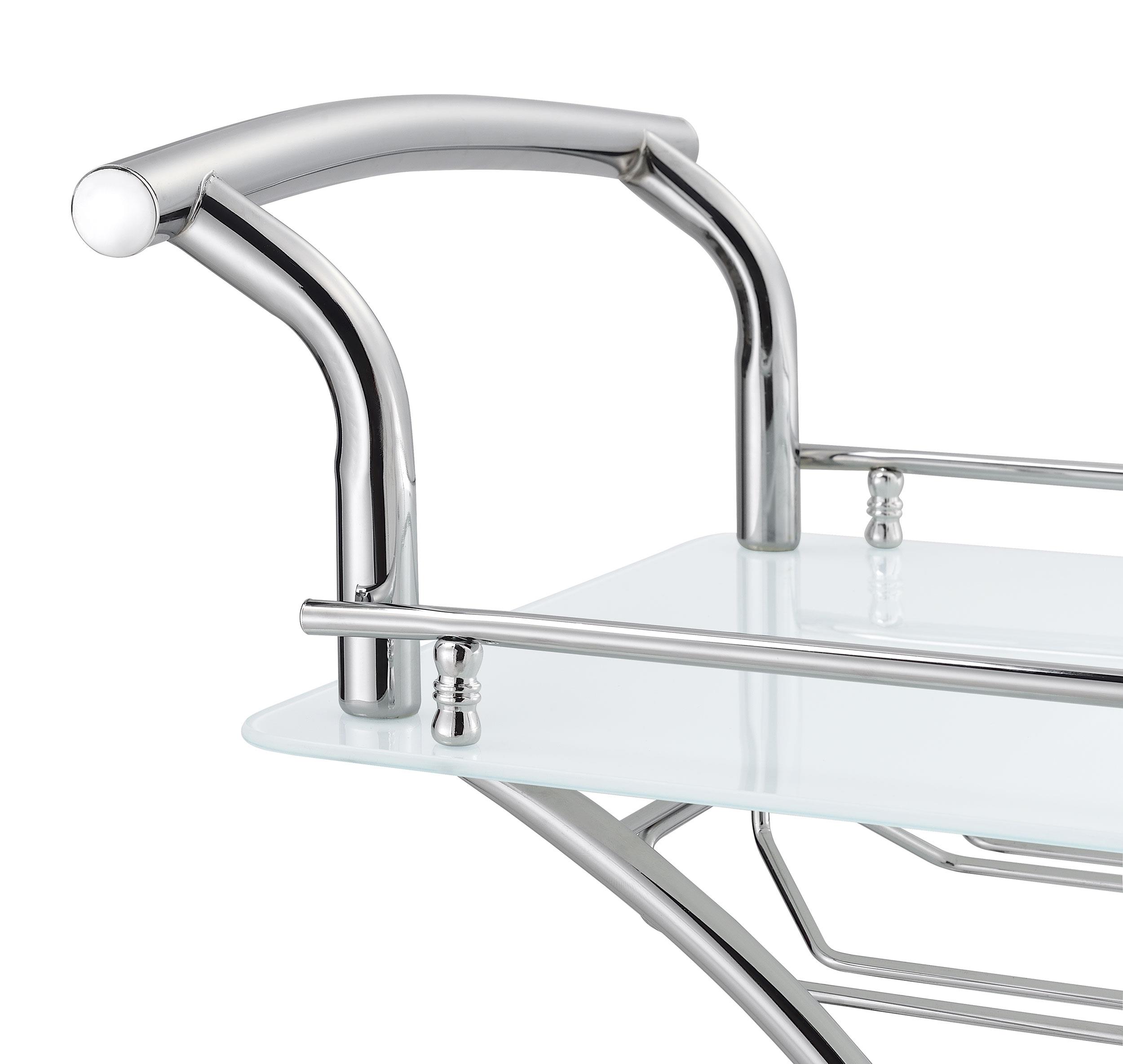 Model: 910002 | Coaster Elfman 2-tier Glass Shelf Metal Bar Cart White and Chrome