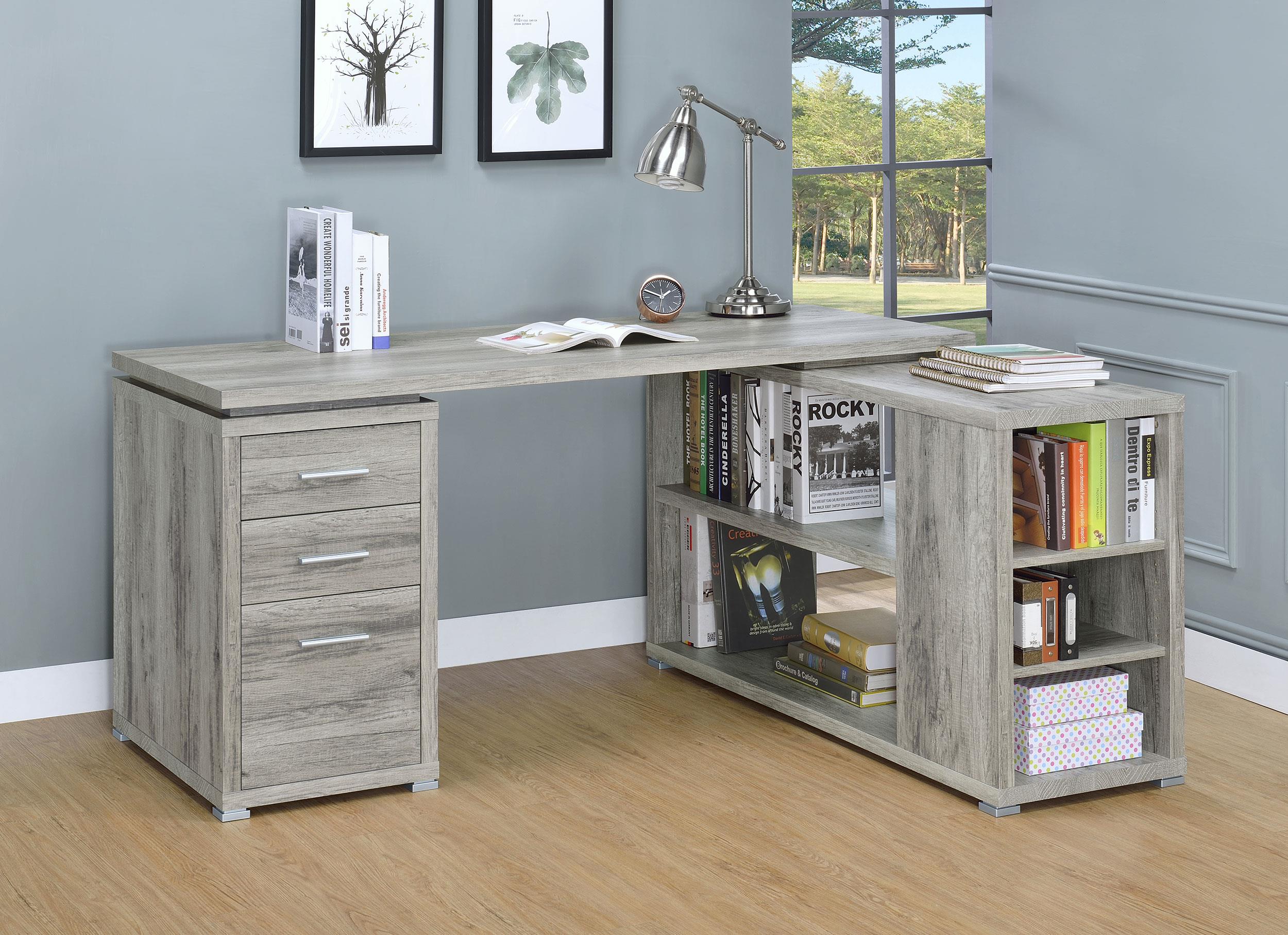 Model: 801516 | Coaster Yvette 60-inch 3-drawer L-Shape Computer Desk Grey Driftwood