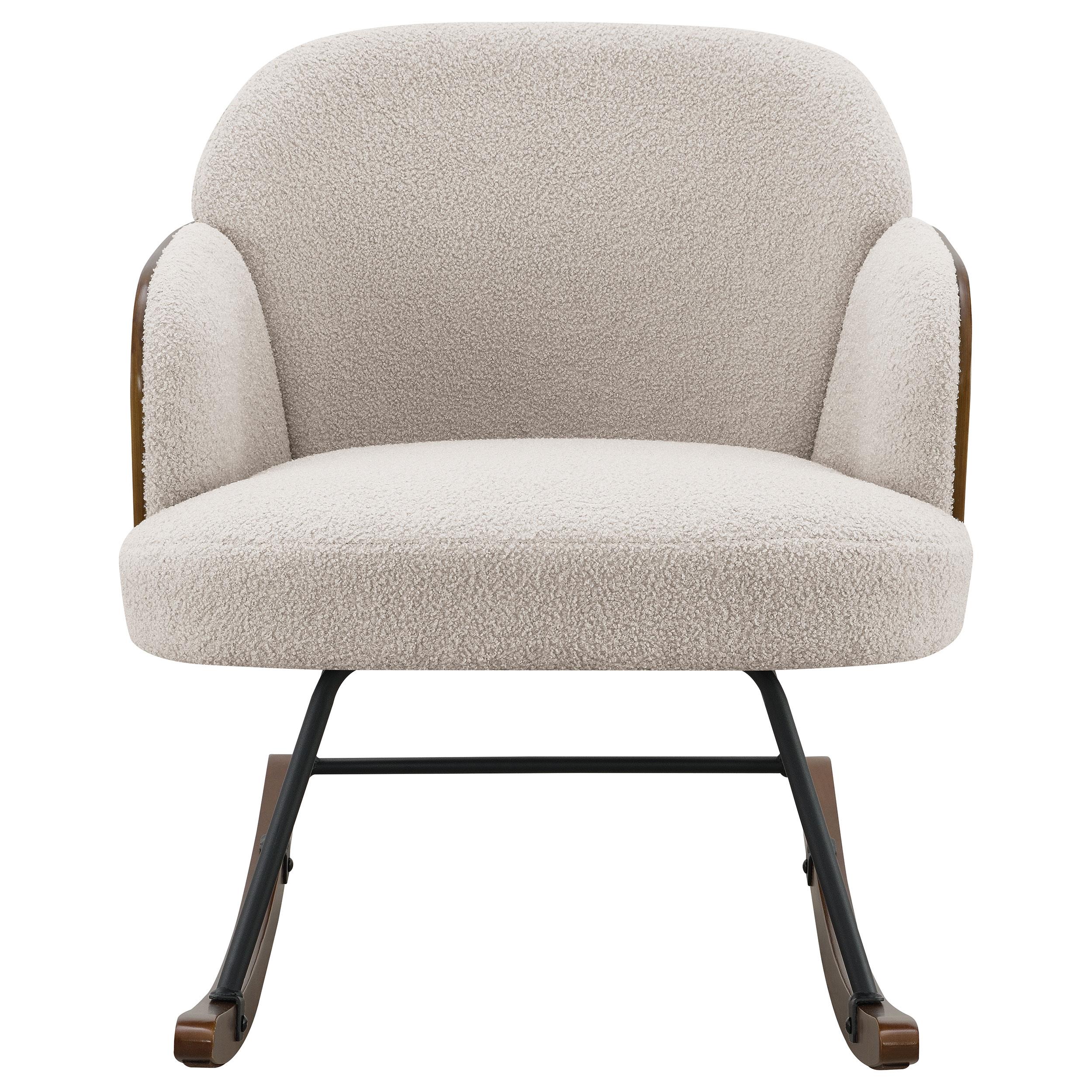 Model: 602625 | Coaster Paige Boucle Upholstered Mid Back Rocking Chair Beige