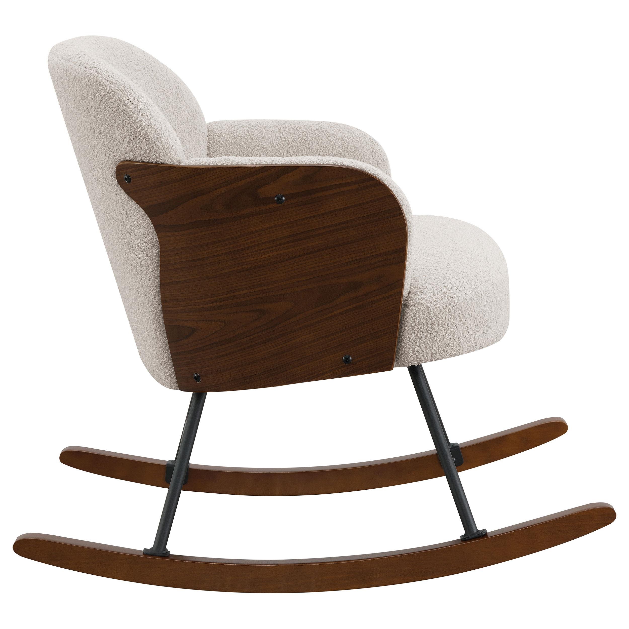 Model: 602625 | Coaster Paige Boucle Upholstered Mid Back Rocking Chair Beige