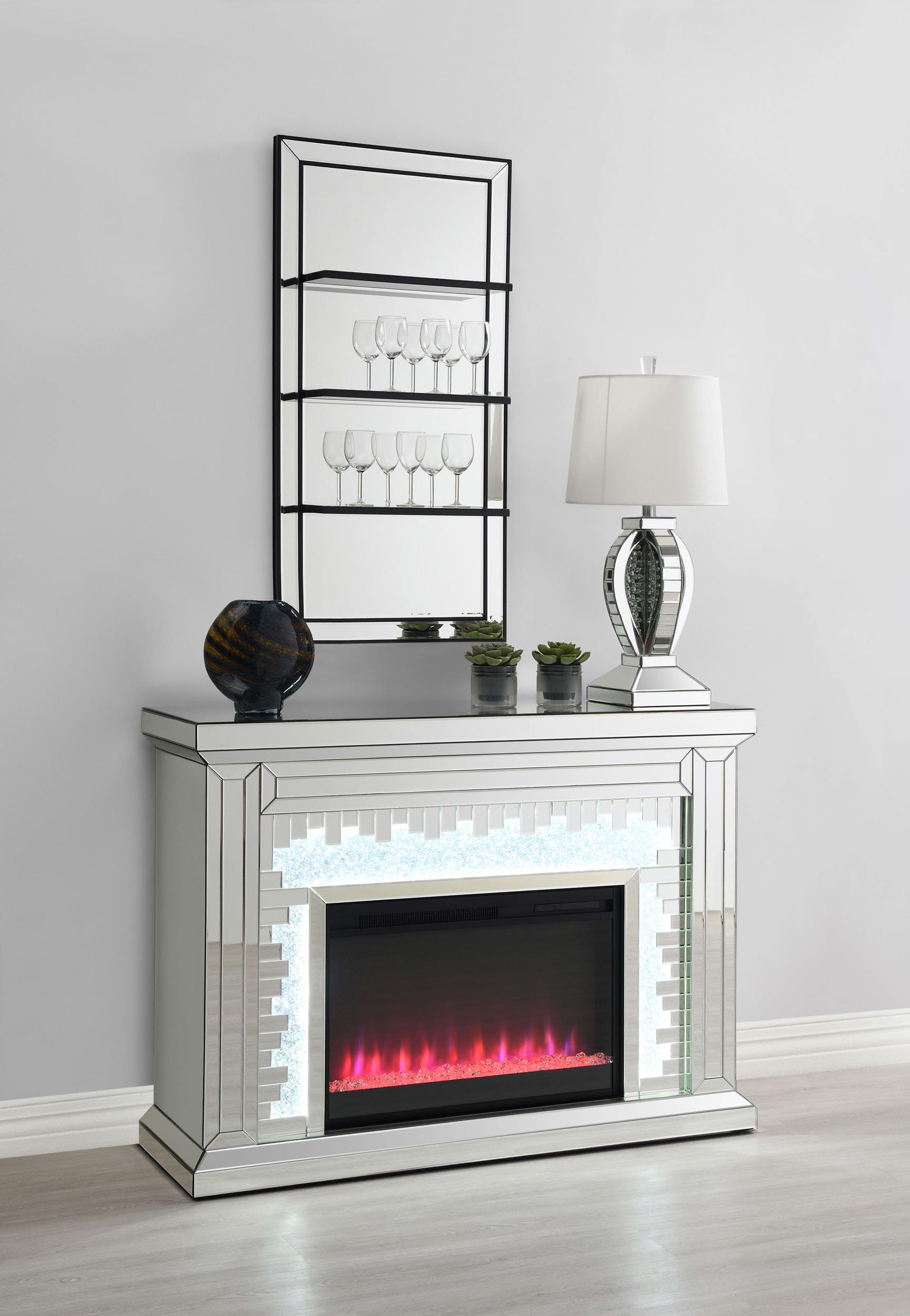 Model: 991048 | Coaster Gilmore Mirrored Freestanding Electric Fireplace Silver