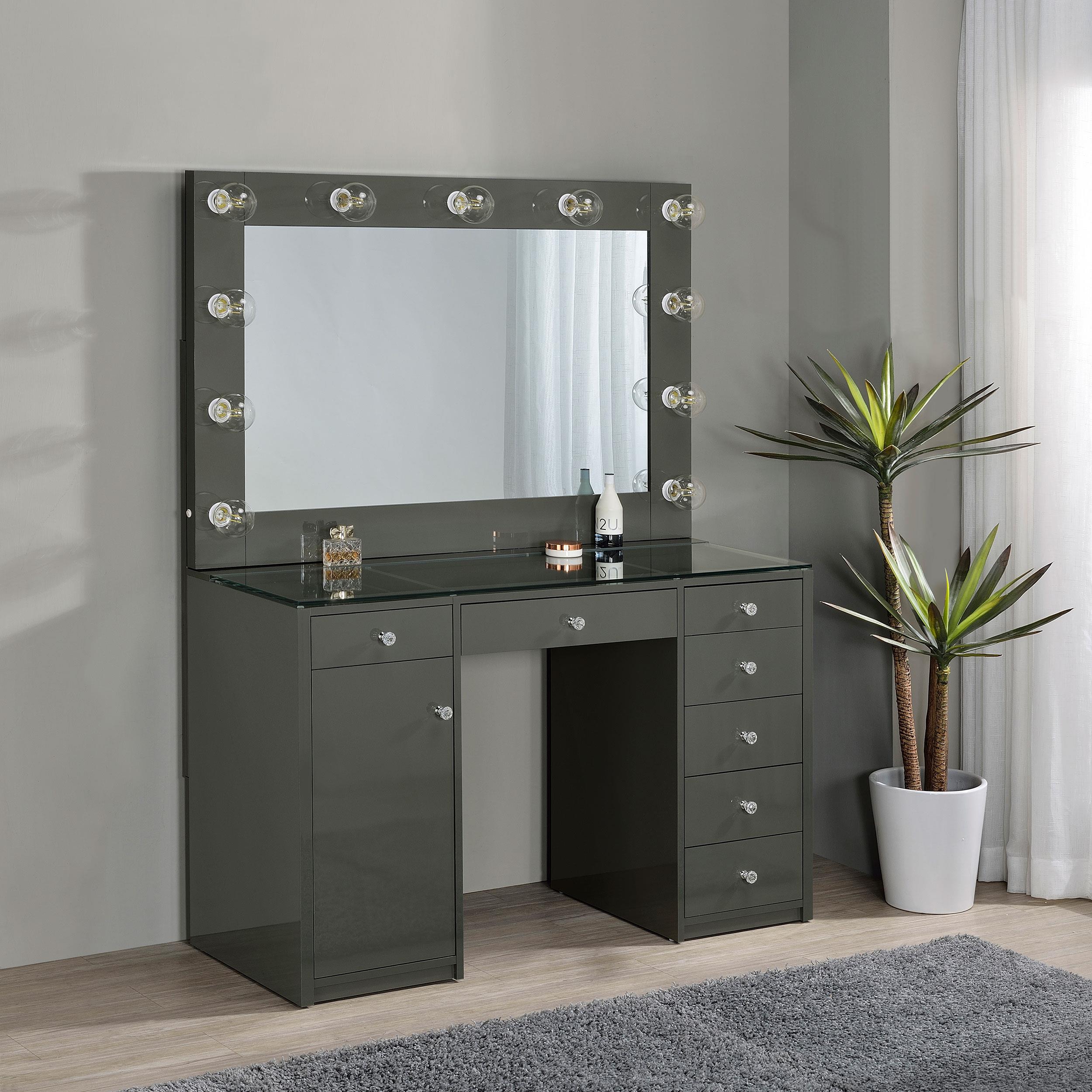 Model: 931145 | Coaster Acena 7-drawer Vanity Set with Lighting Grey High Gloss