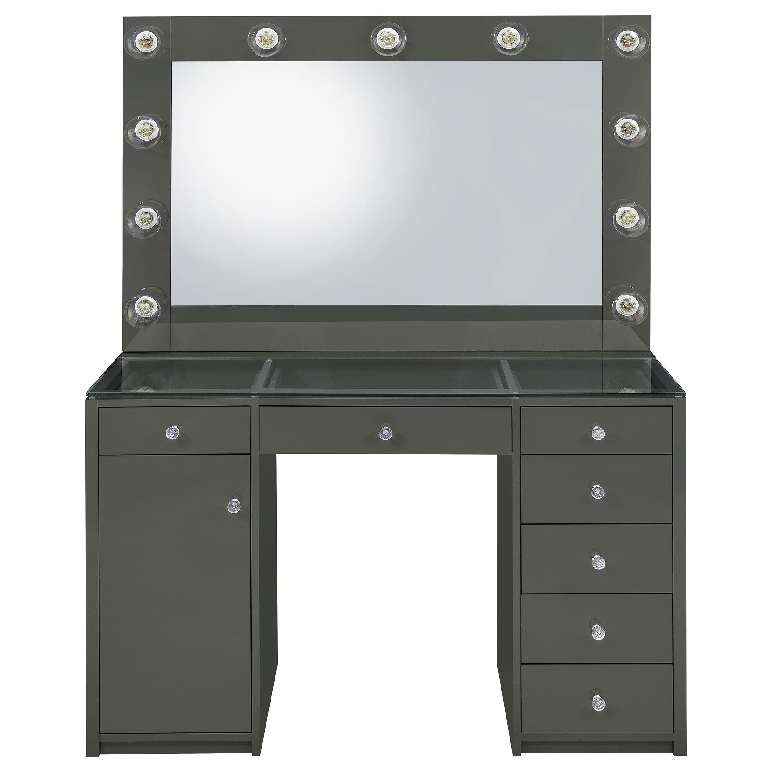 Model: 931145 | Coaster Acena 7-drawer Vanity Set with Lighting Grey High Gloss