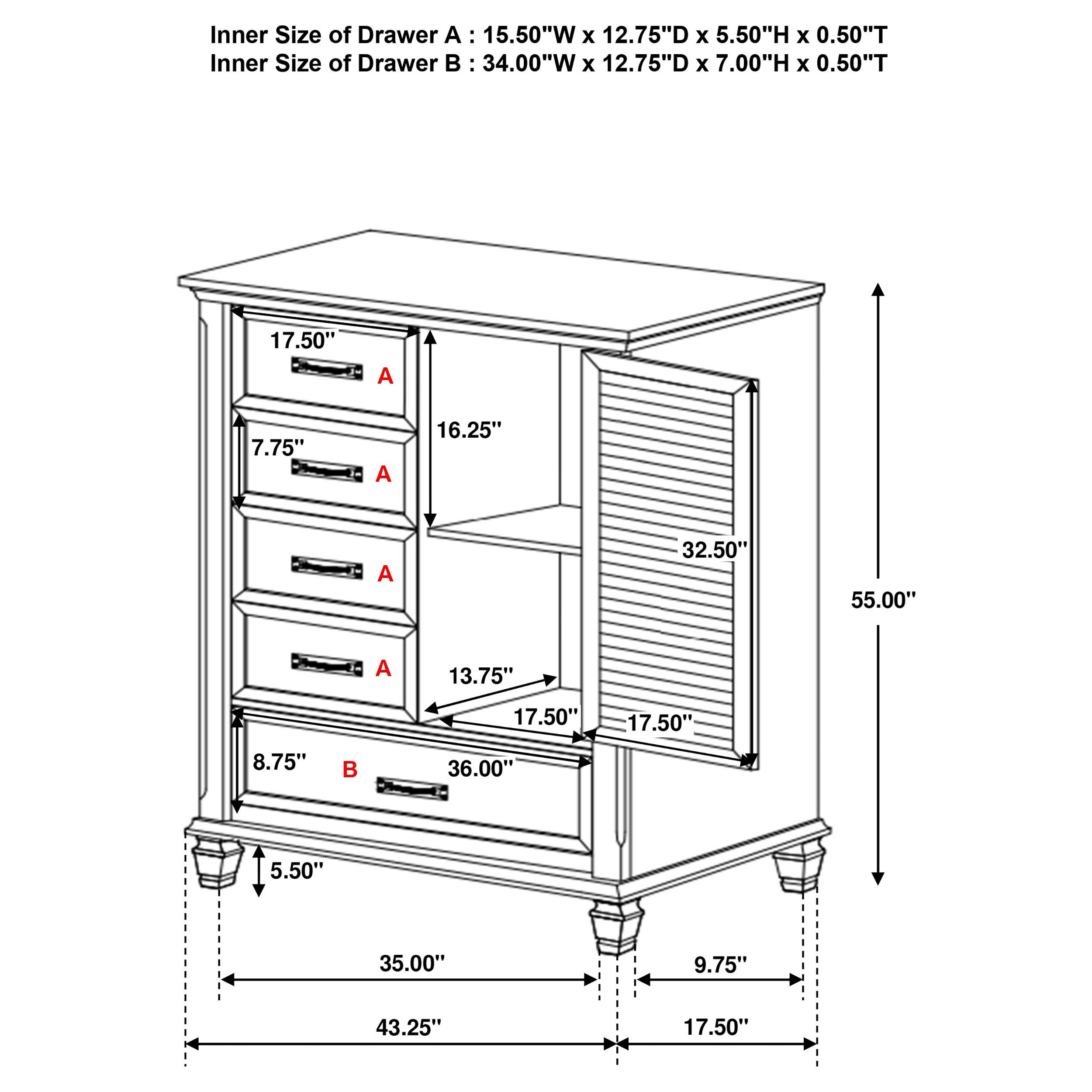 Model: 205338 | Coaster Franco 5-drawer Door Chest Distressed White
