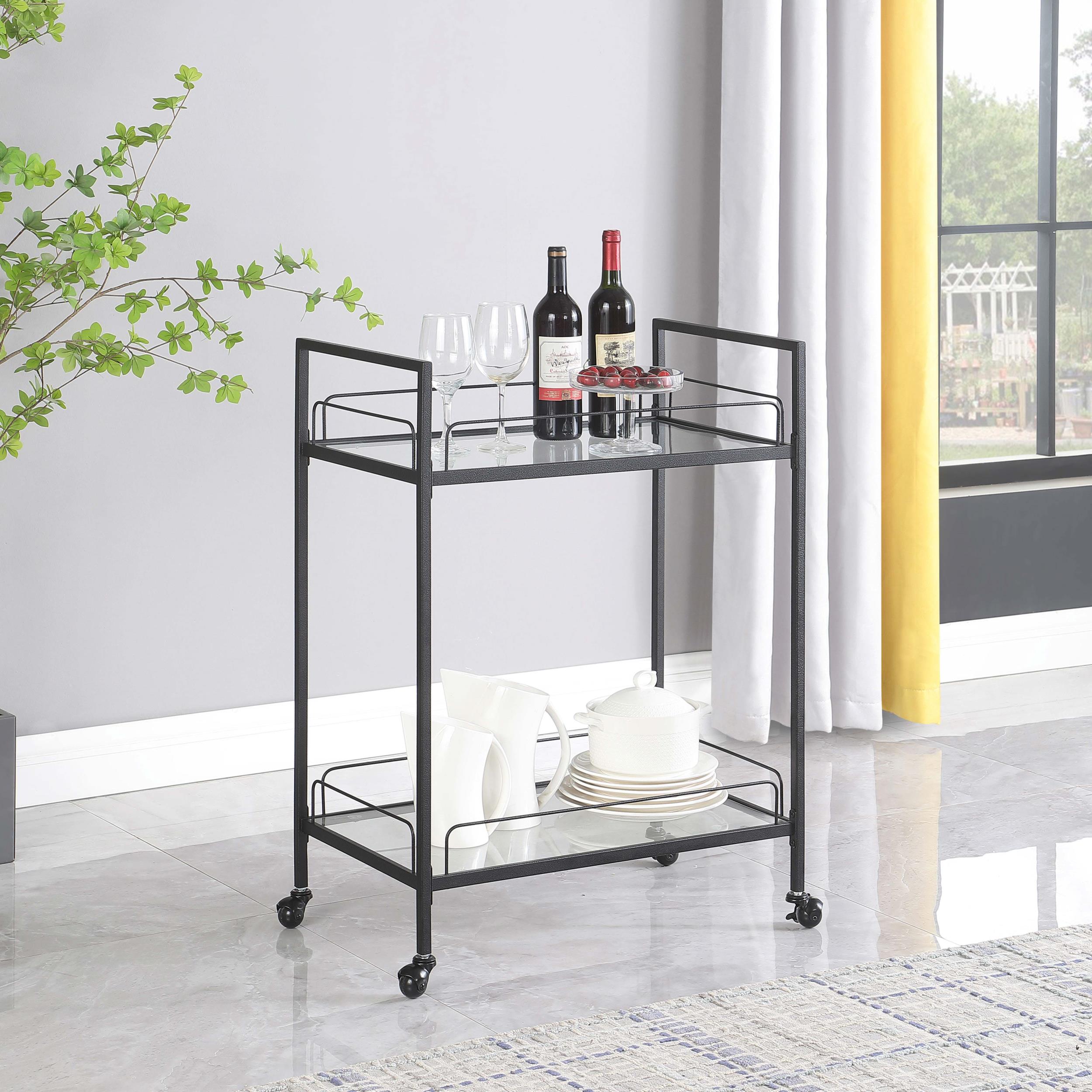 Model: 181065 | Coaster Curltis 2-tier Rectangular Glass Shelf Metal Bar Cart Black