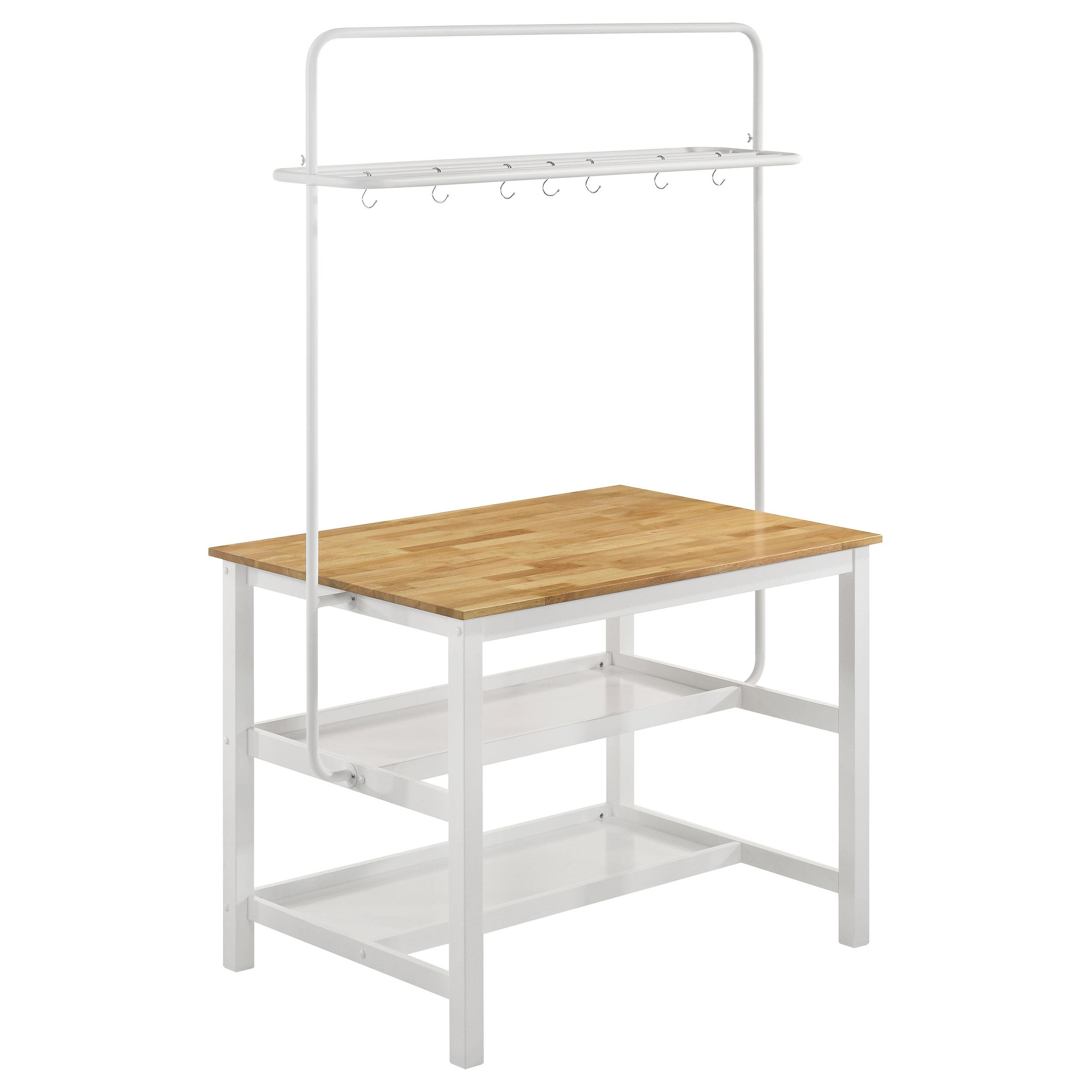 Coaster Edgeworth Kitchen Island Counter Table with Pot Rack White