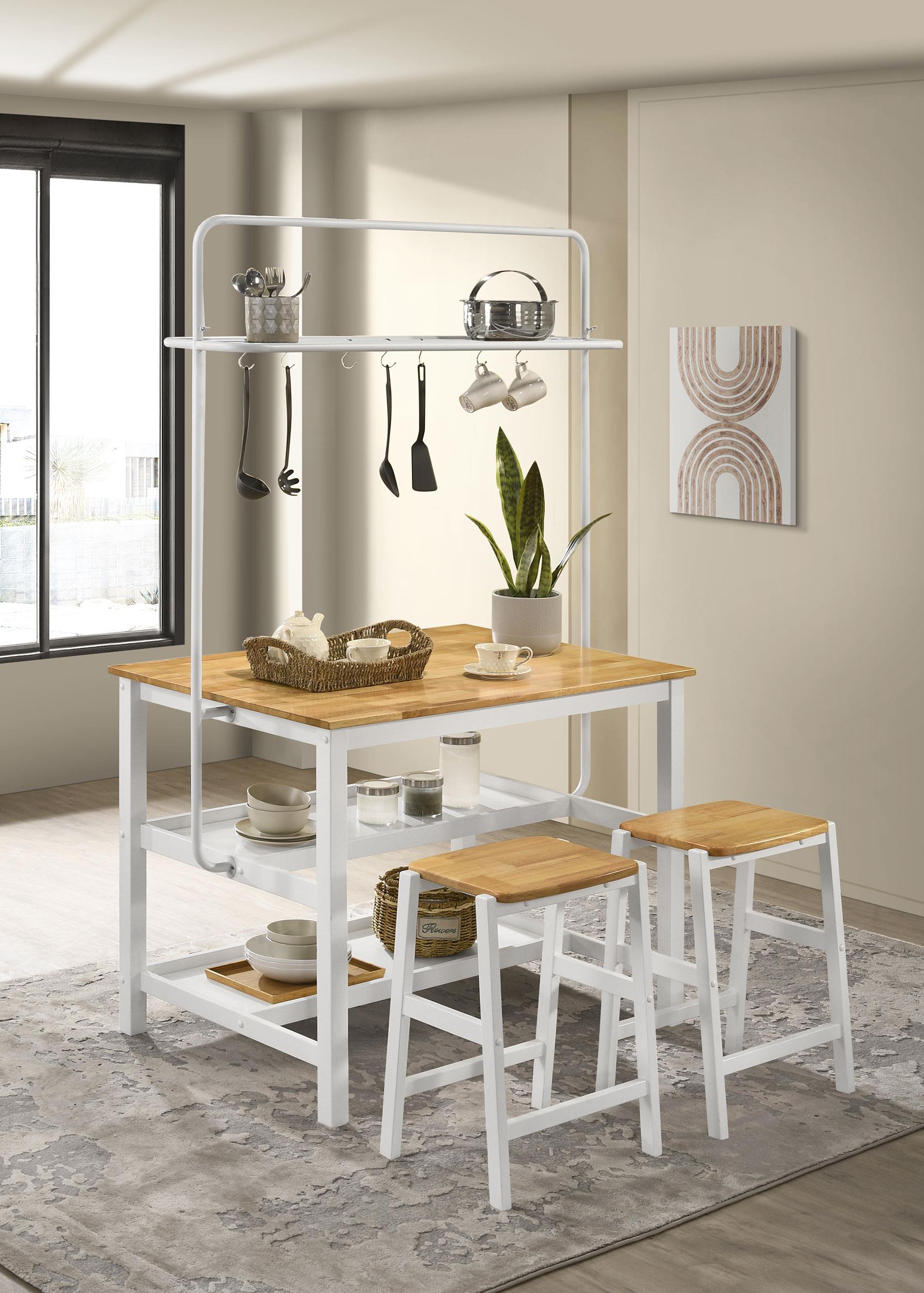 Model: 122246 | Coaster Edgeworth Kitchen Island Counter Table with Pot Rack White