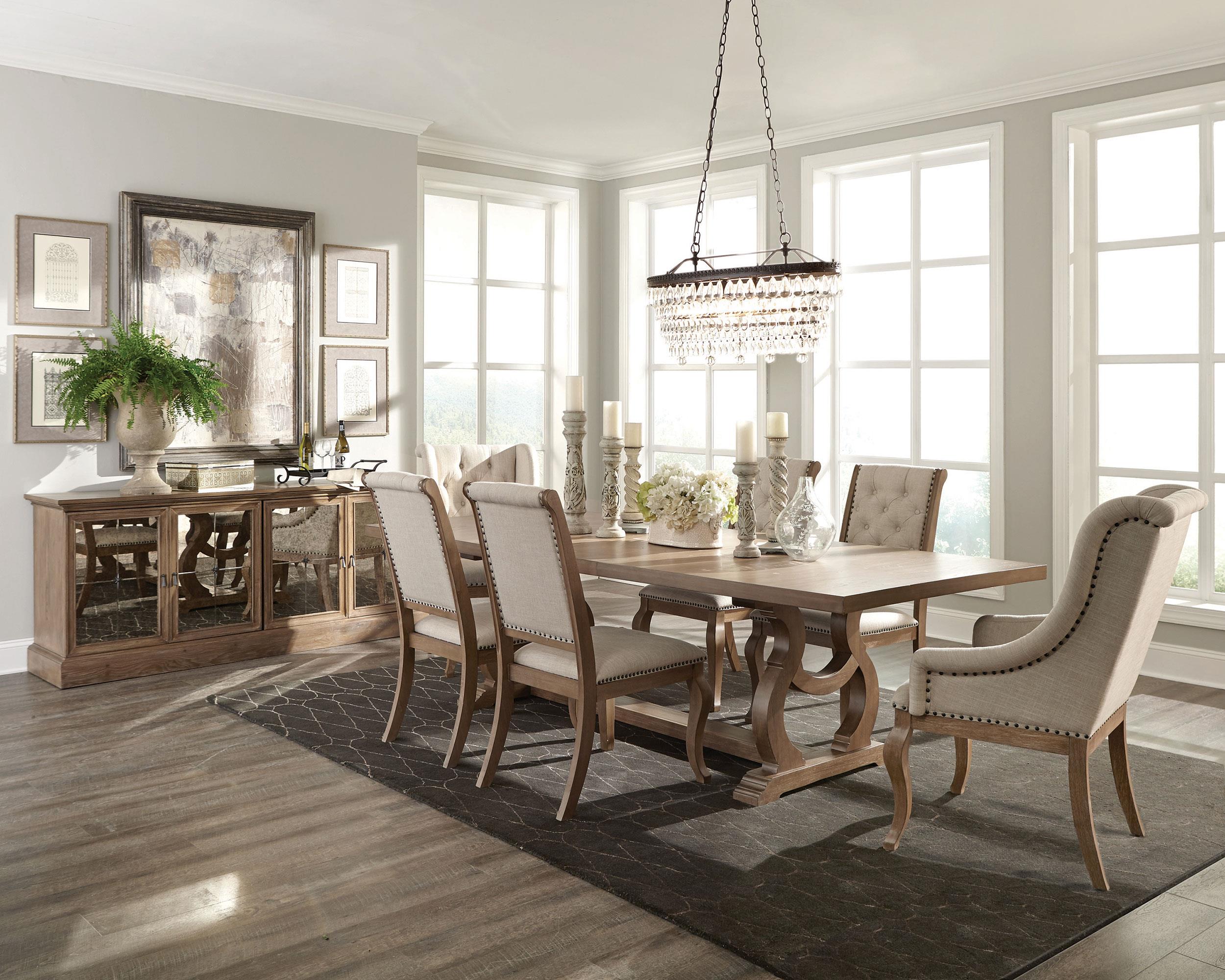 Model: 110291 | Coaster Brockway 104-inch Extension Leaf Dining Table Barley Brown