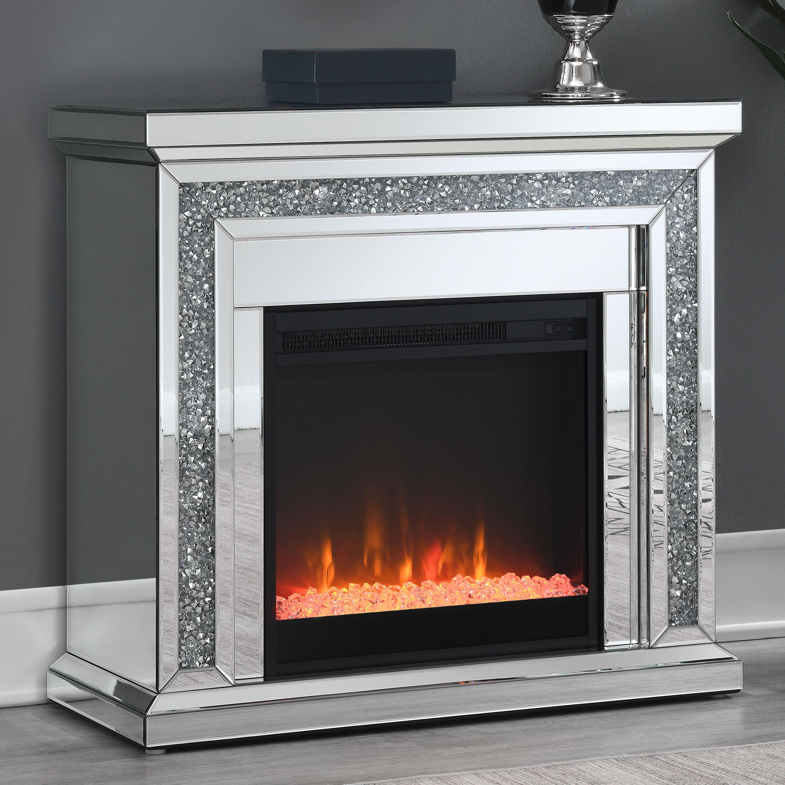 Model: 991047 | Coaster Lorelai Mirrored Freestanding Electric Fireplace Silver