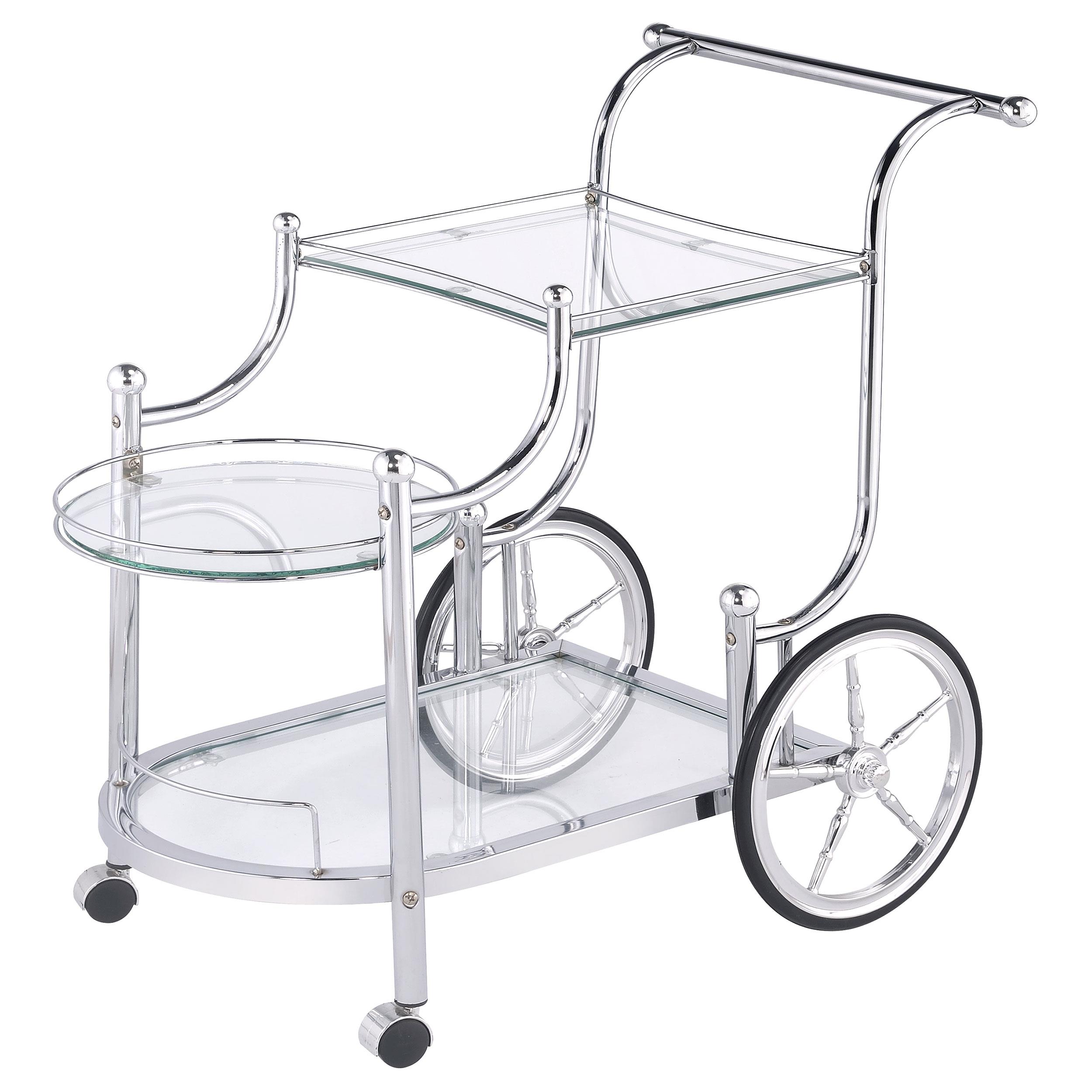 Model: 910076 | Coaster Sarandon 3-tier Glass Shelf Metal Bar Cart Chrome