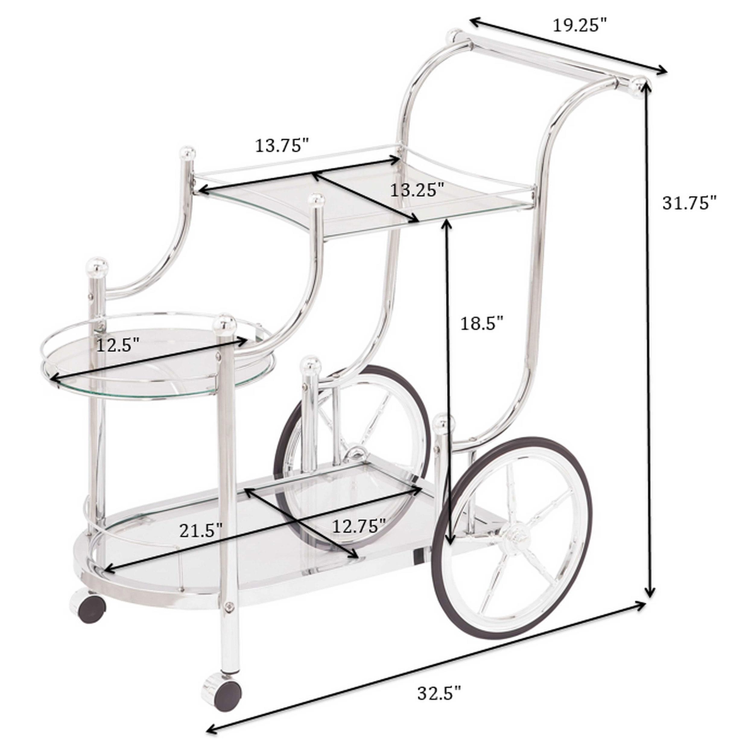 Model: 910076 | Coaster Sarandon 3-tier Glass Shelf Metal Bar Cart Chrome